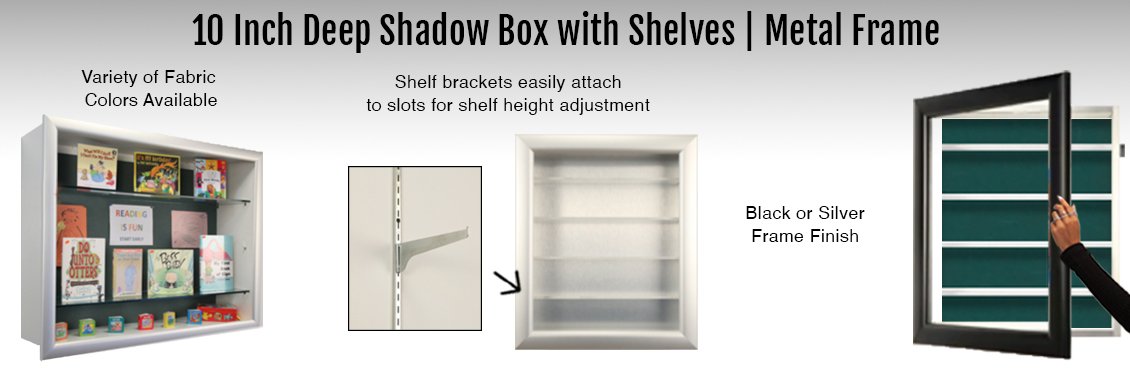 10 DEEP Designer Super Wide Face Shadow Box Display Cases With Shel