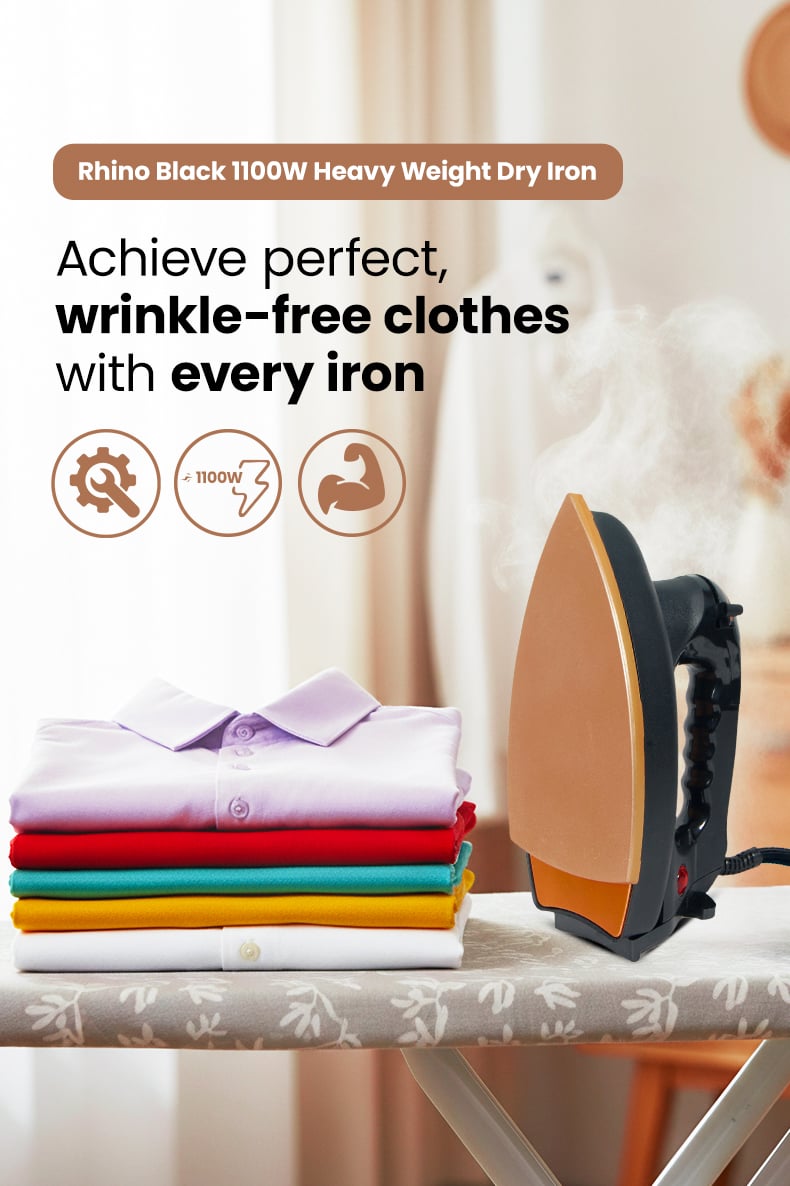Rhino Black 1100W Heavy Weight Dry Iron