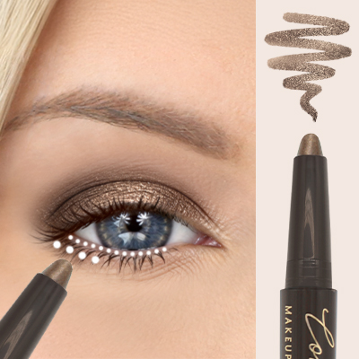 To intensify the look, apply ‘Glimmering Taupe’ to the lower lash line & waterline
