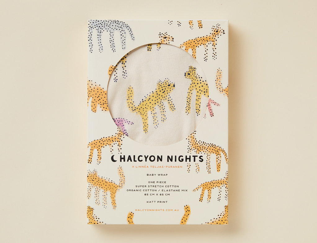2018, Katt Print Baby Wrap. Linnea Teljas Puranen x Halcyon Nights