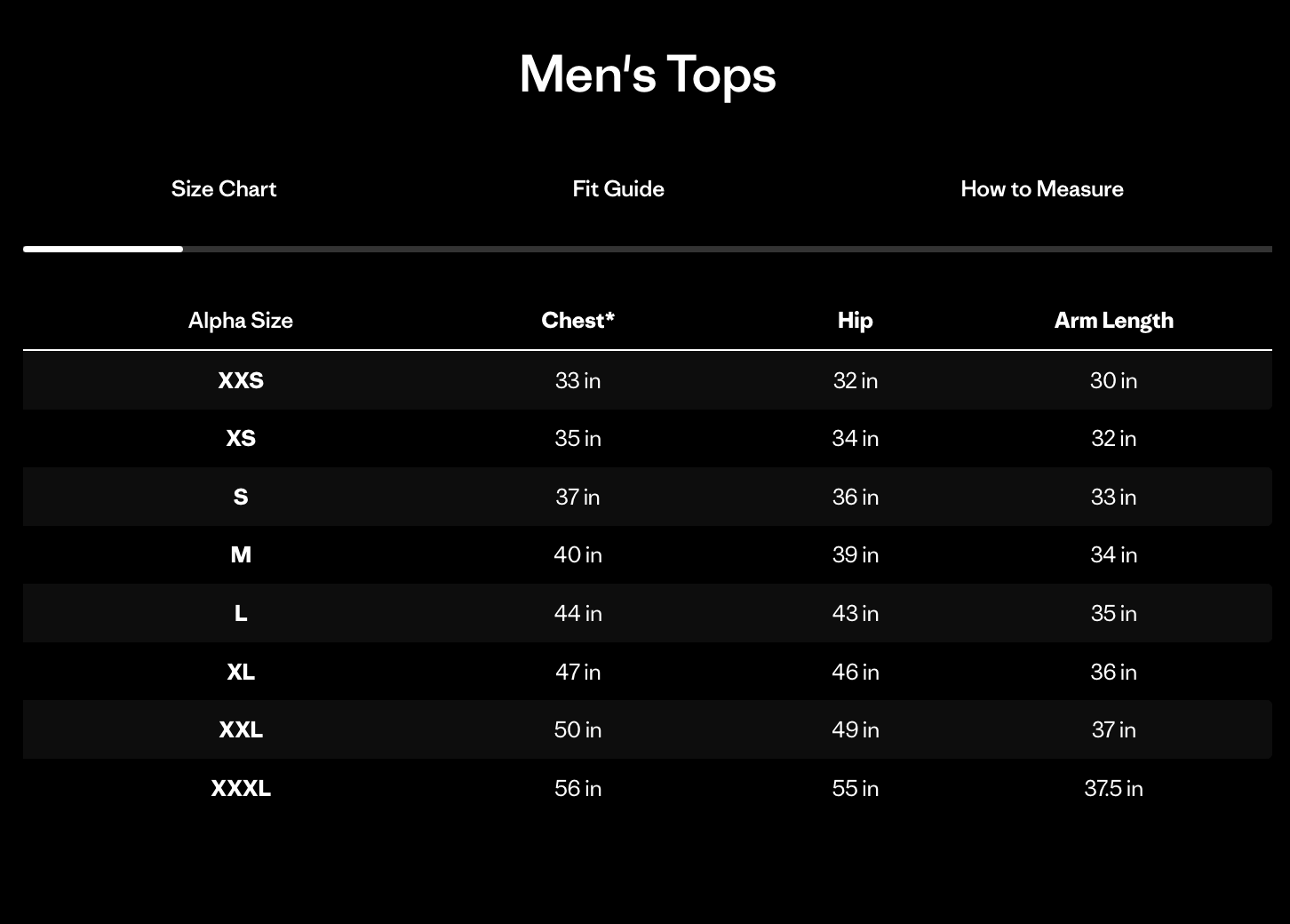Size chart