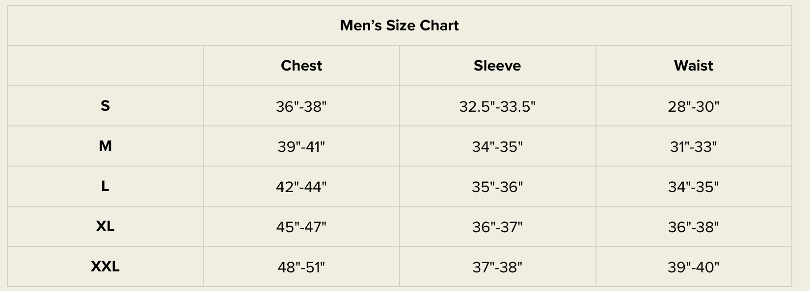 Size chart