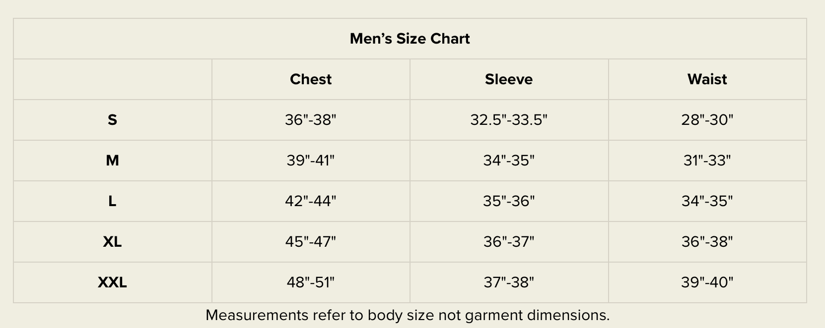 Size chart