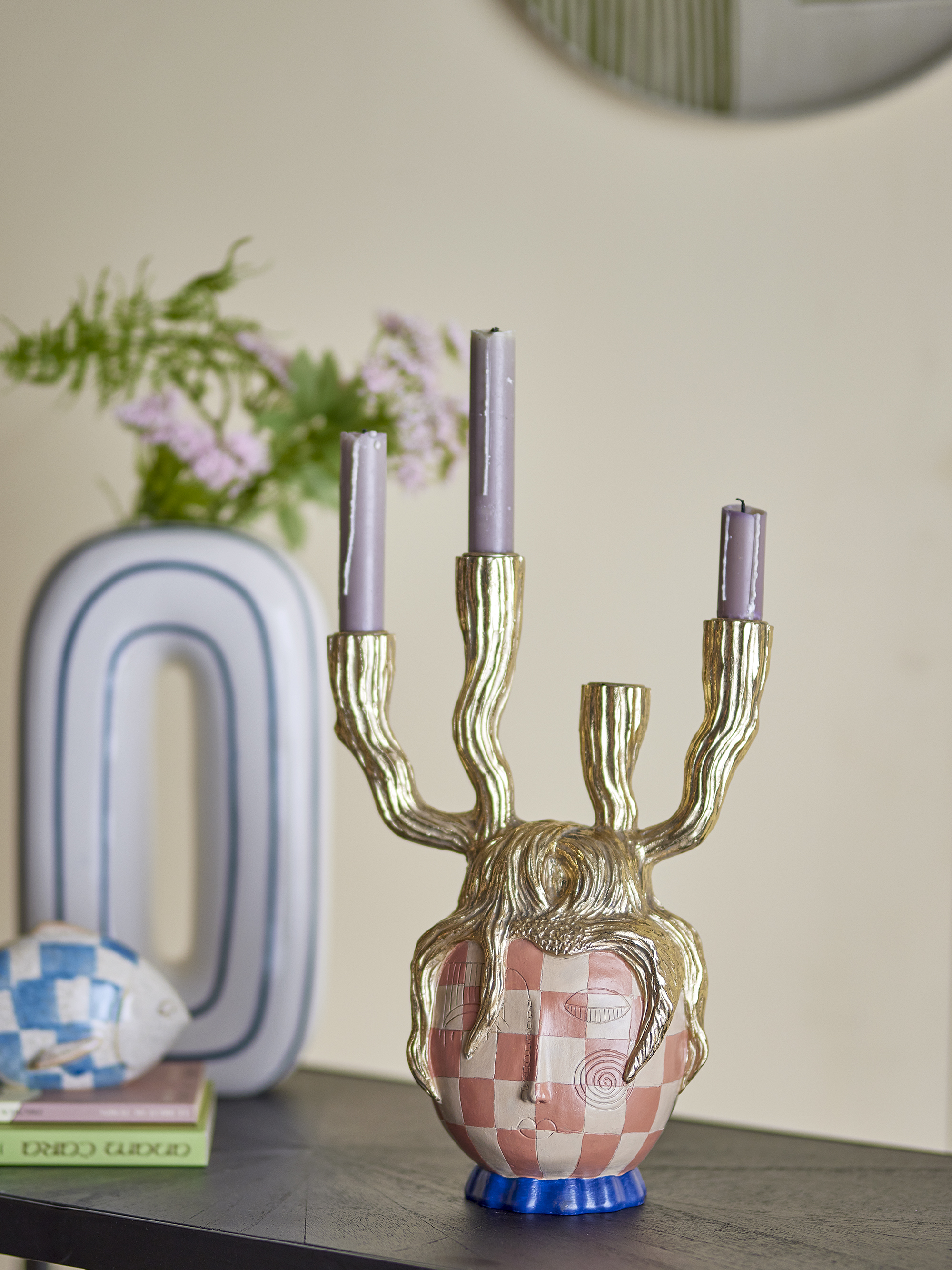 Medusa Polyresin Candle Holder - Gold