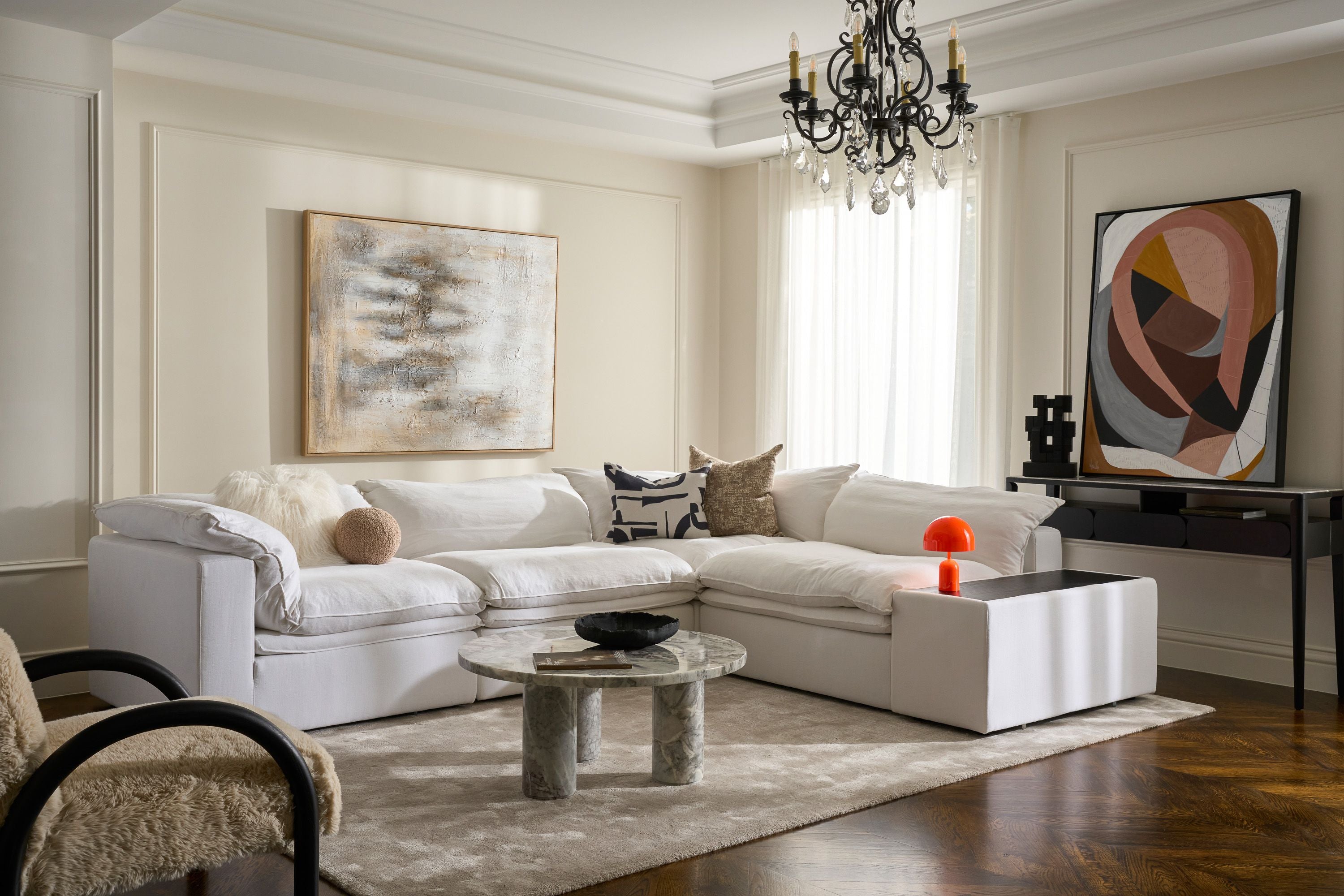 Cloud Sofa - x2 1 Seater Arm / Corner + x2 No Arm - Ivory Linen - Floor Stock