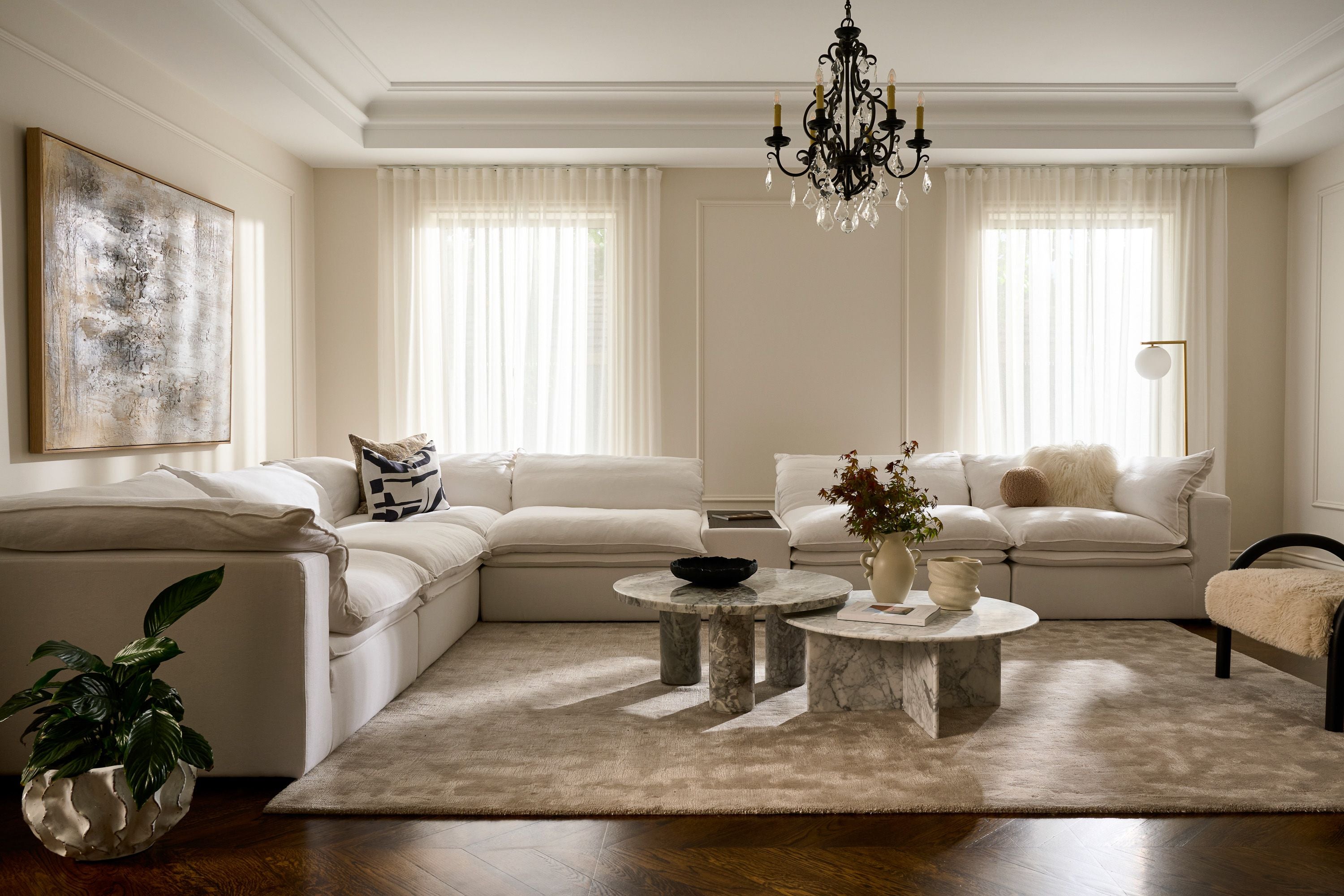 Cloud Sofa - x2 1 Seater Arm / Corner + x2 No Arm - Ivory Linen - Floor Stock
