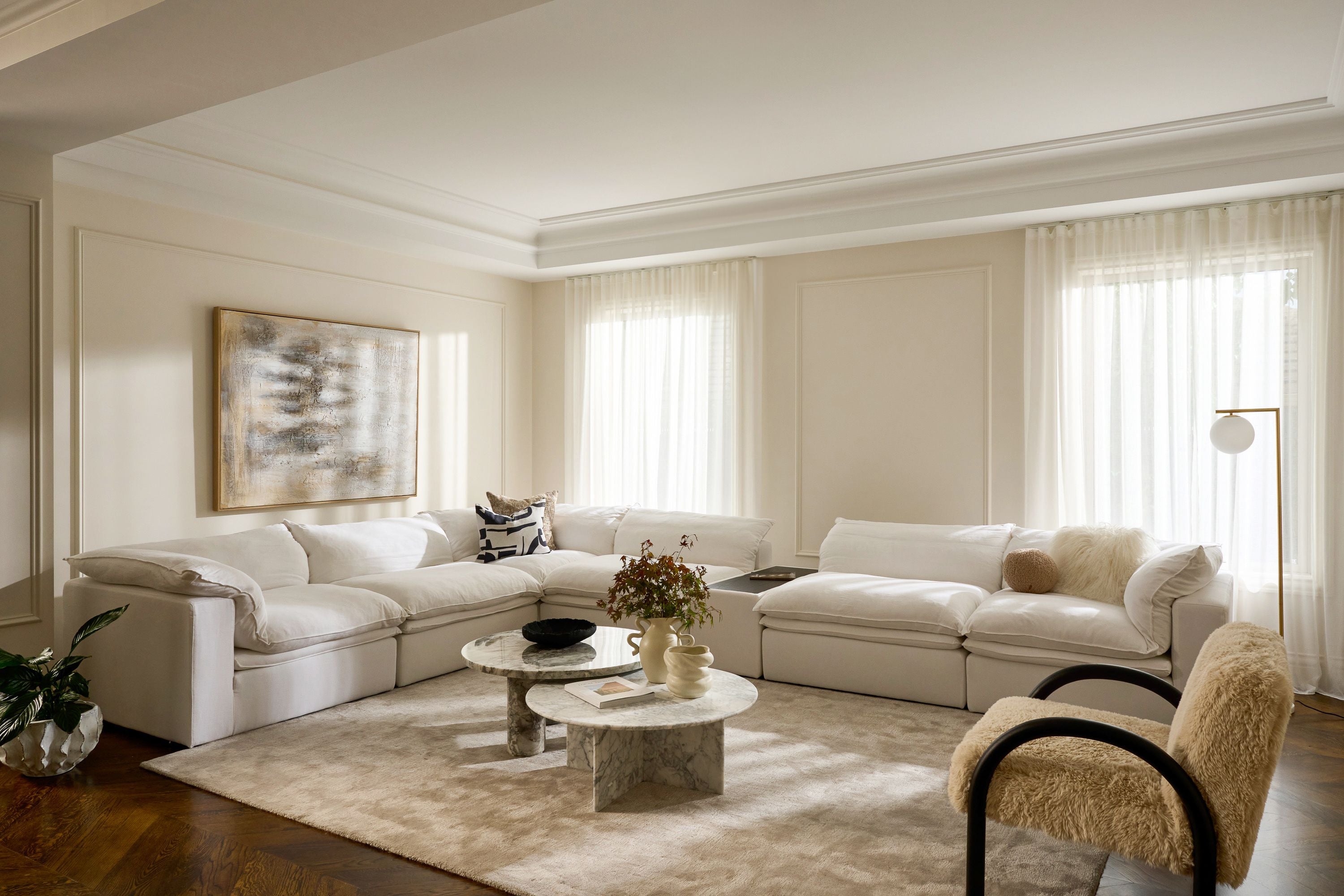 Cloud Sofa - x2 1 Seater Arm / Corner + x2 No Arm - Ivory Linen - Floor Stock