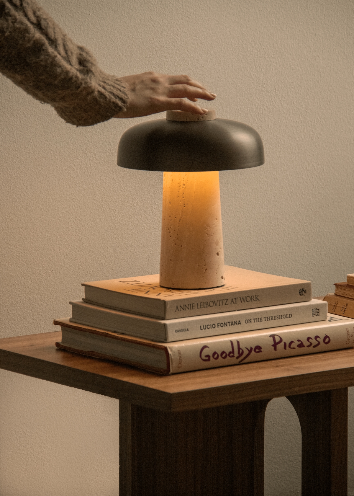 Reverse Travertine Portable Table Lamp