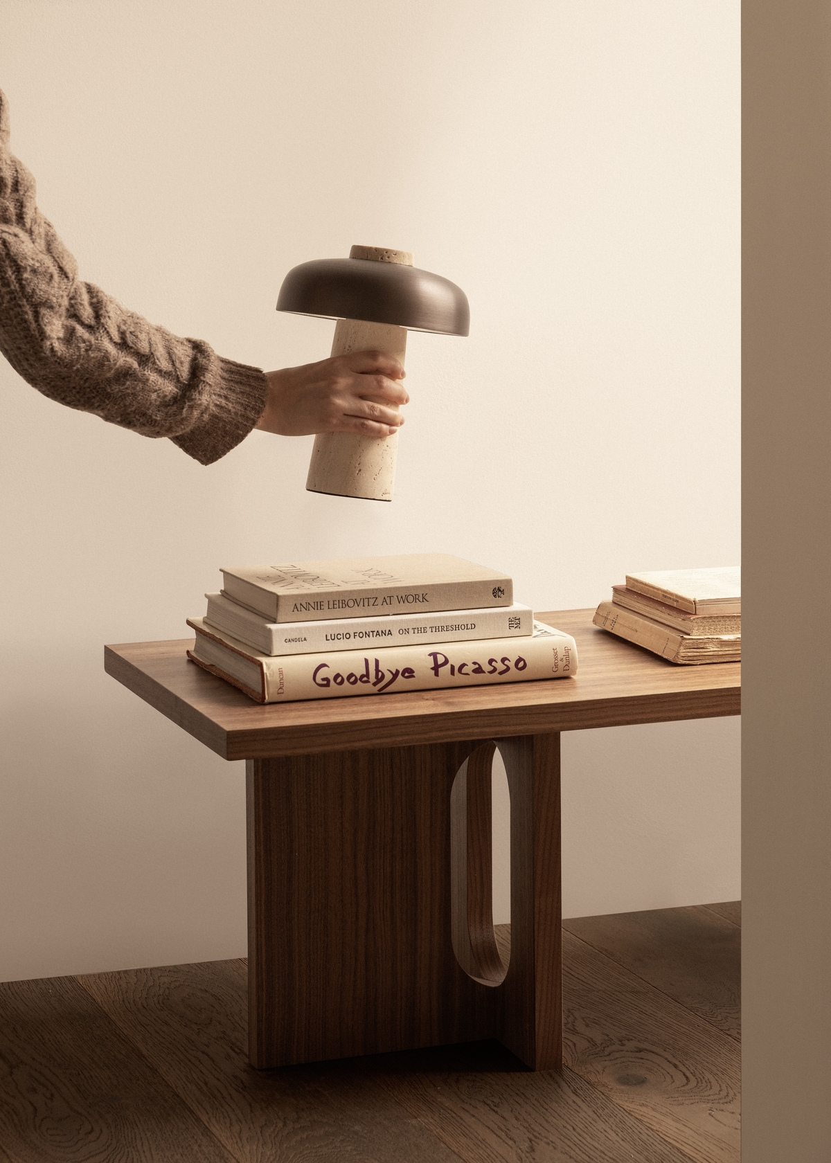 Reverse Travertine Portable Table Lamp