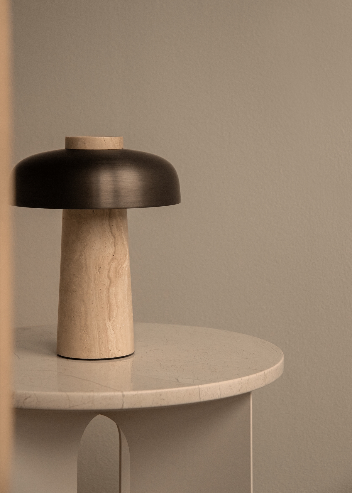 Reverse Travertine Portable Table Lamp