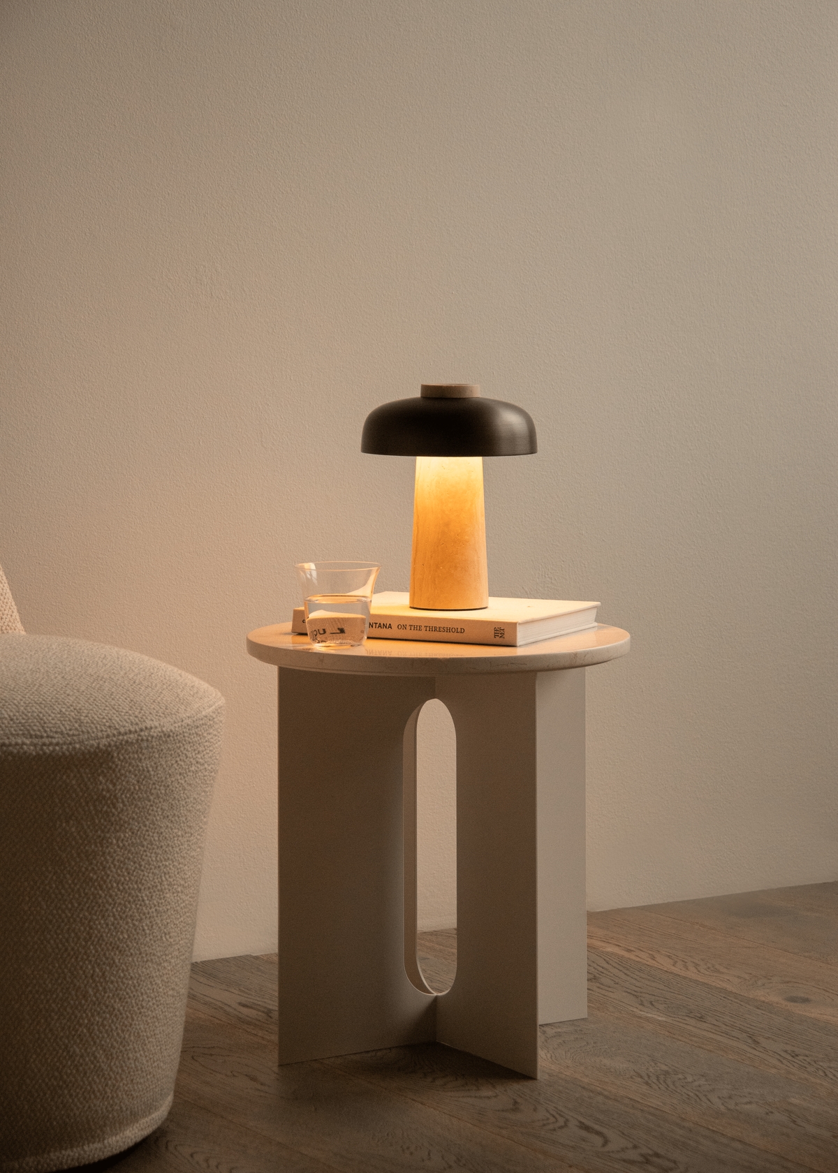 Reverse Travertine Portable Table Lamp