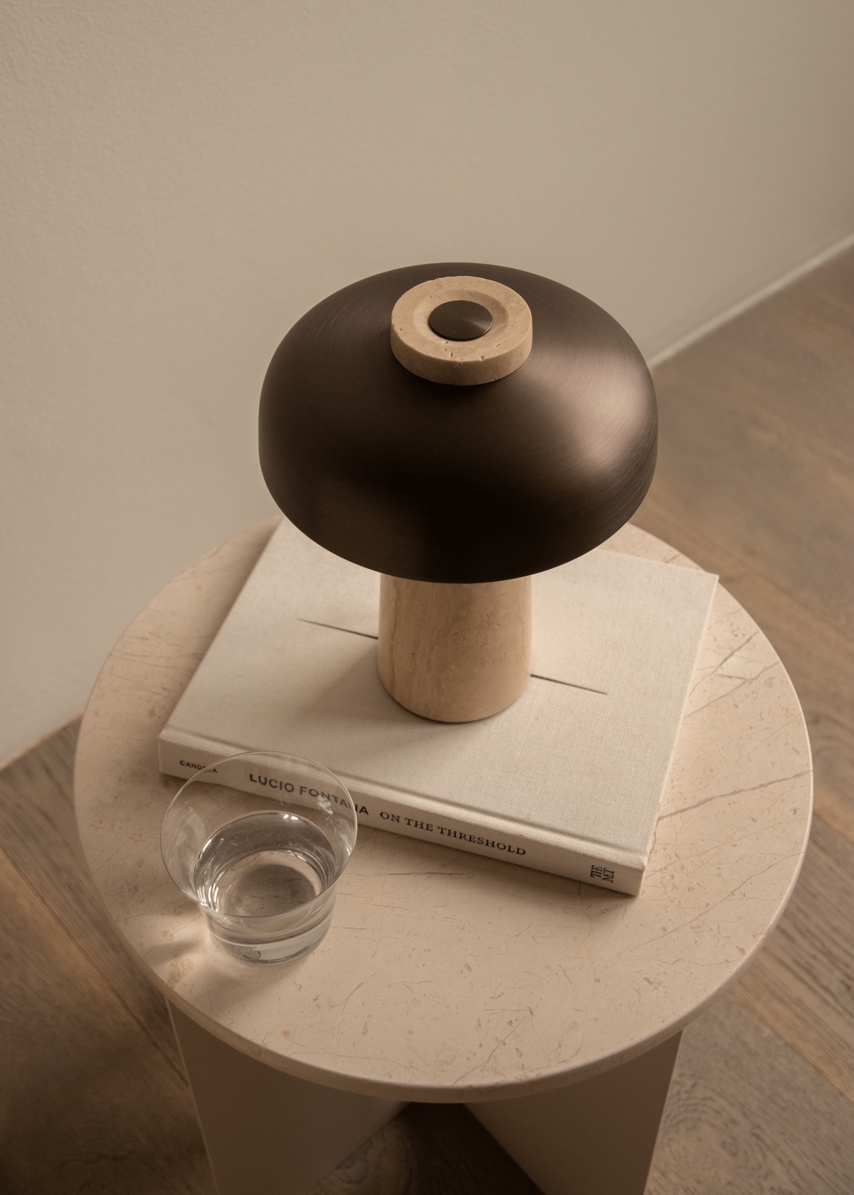 Reverse Travertine Portable Table Lamp