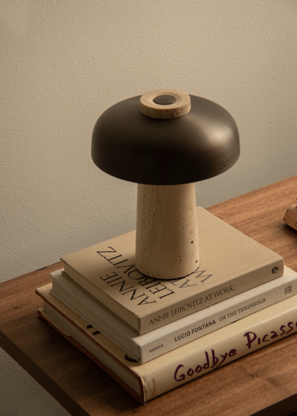 Reverse Travertine Portable Table Lamp