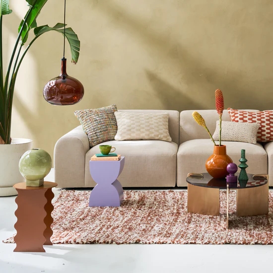 Wavy Metal Side Table - Adobe