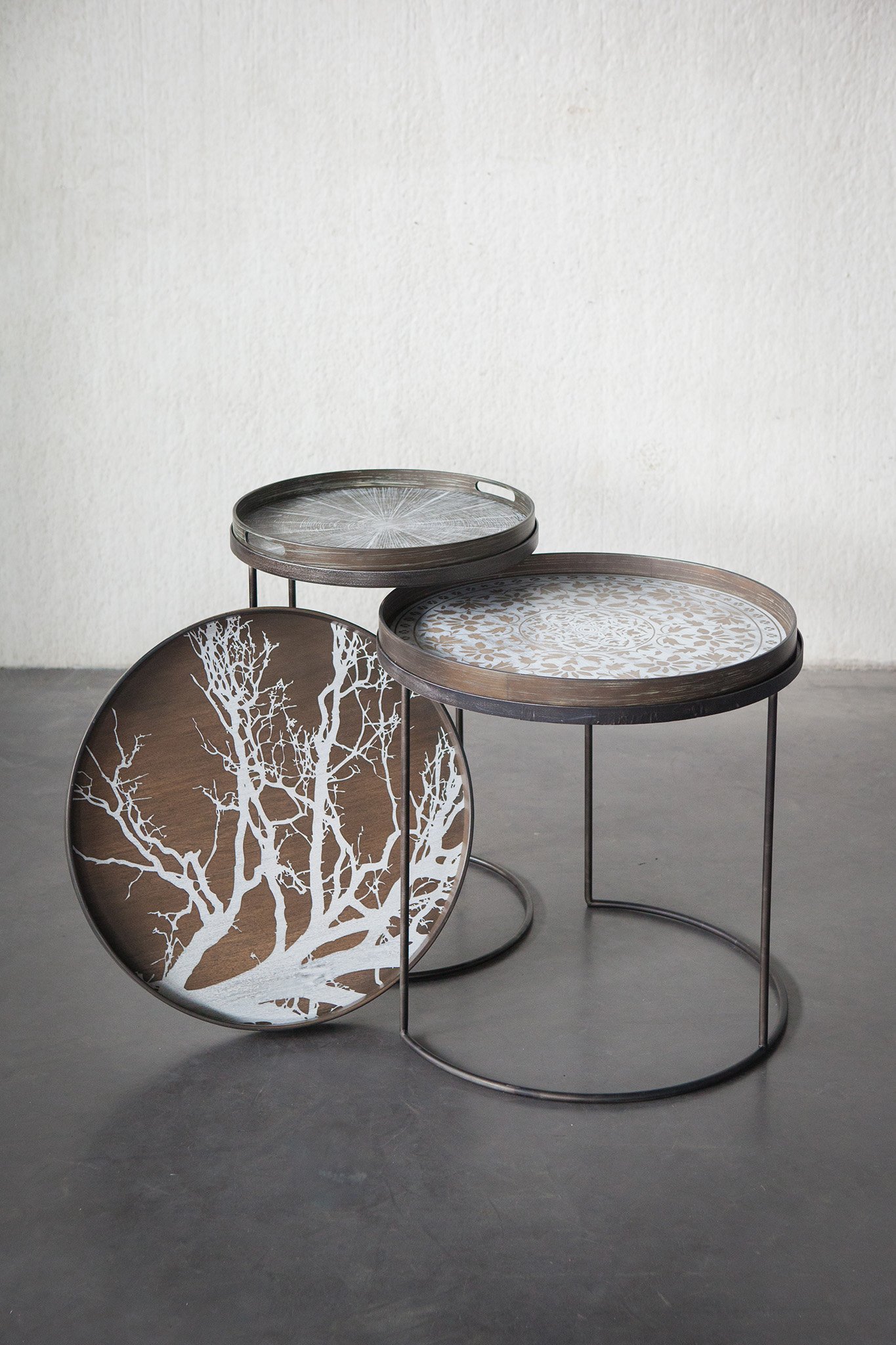Ethnicraft Round Tray Side Table - Set of 2 - Floor Stock