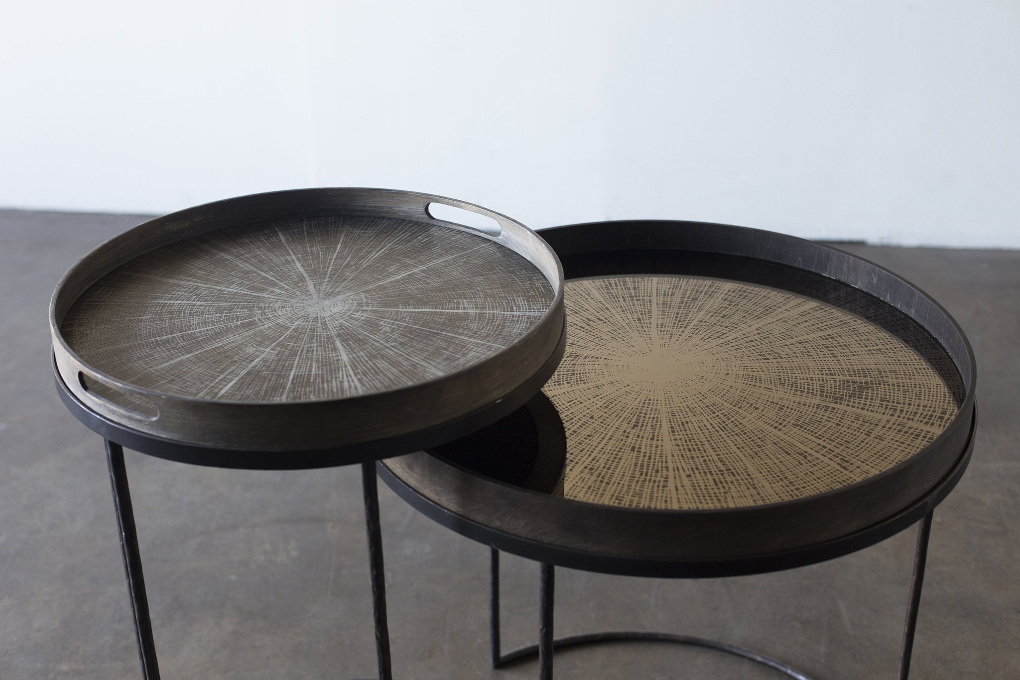 Ethnicraft Round Tray Side Table - Set of 2 - Floor Stock