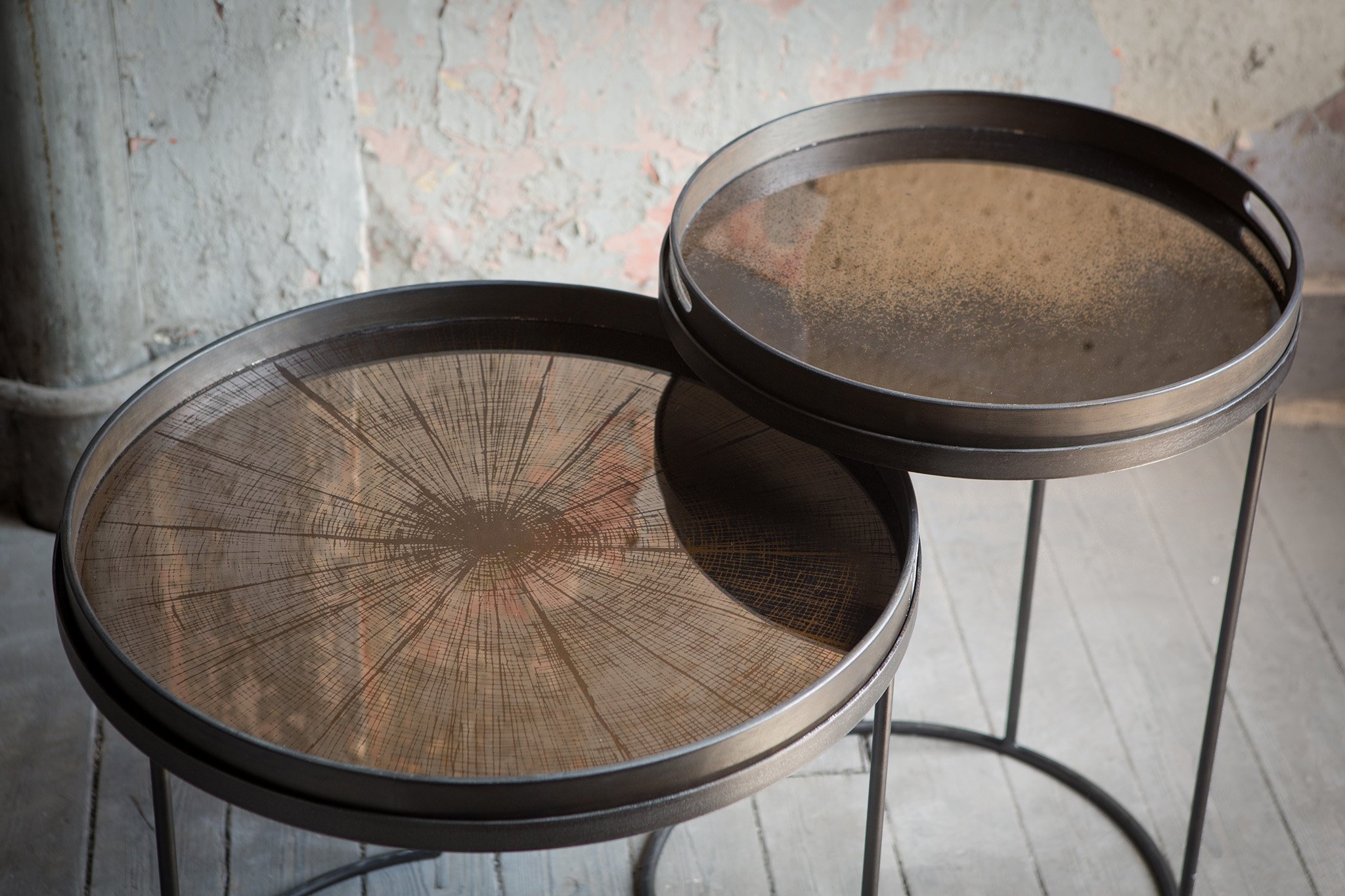 Ethnicraft Round Tray Side Table - Set of 2 - Floor Stock