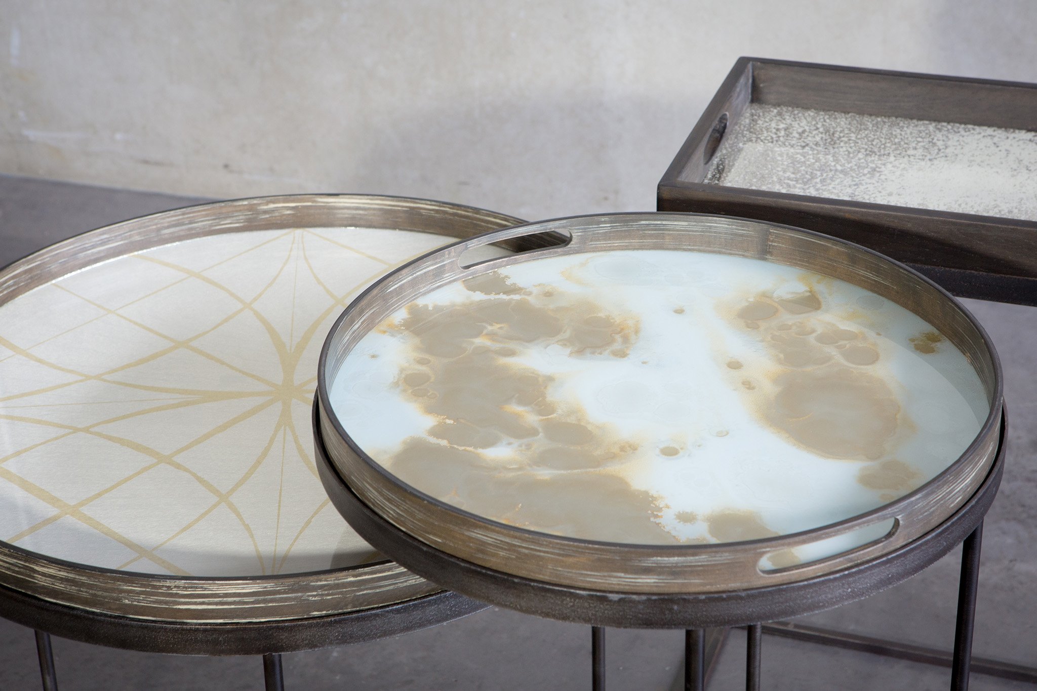 Ethnicraft Round Tray Side Table - Set of 2 - Floor Stock