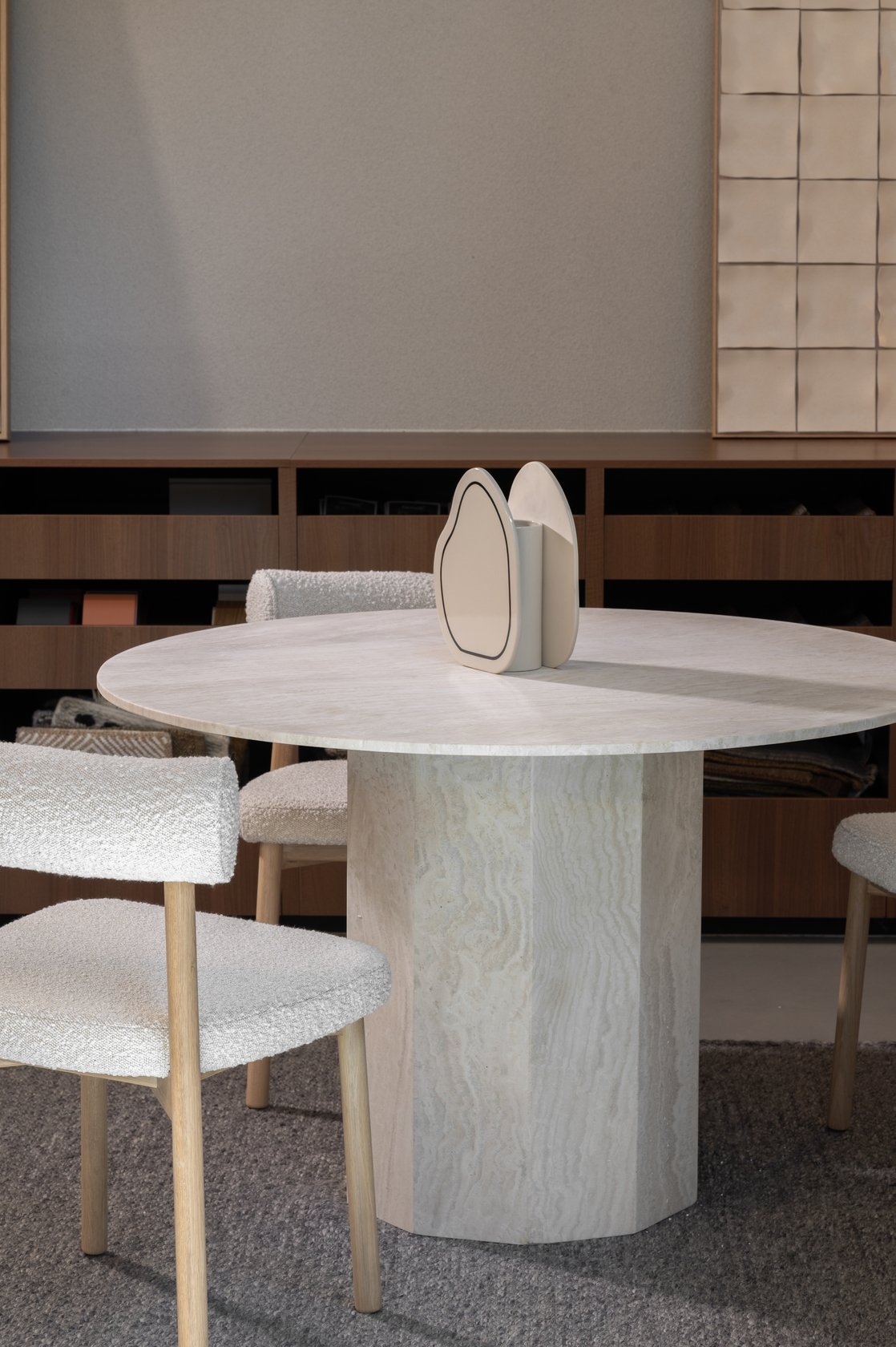 Drum Dining Table - Travertine - Floor Stock