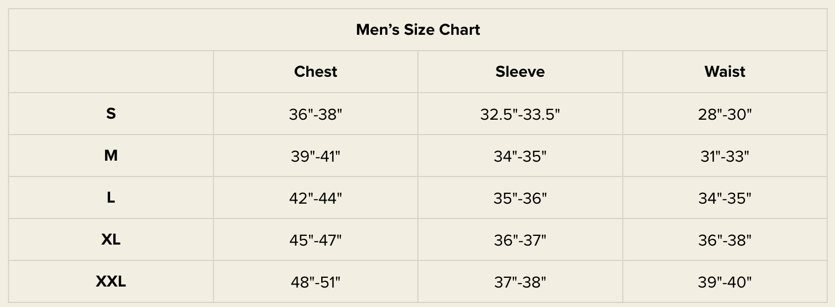 Size chart