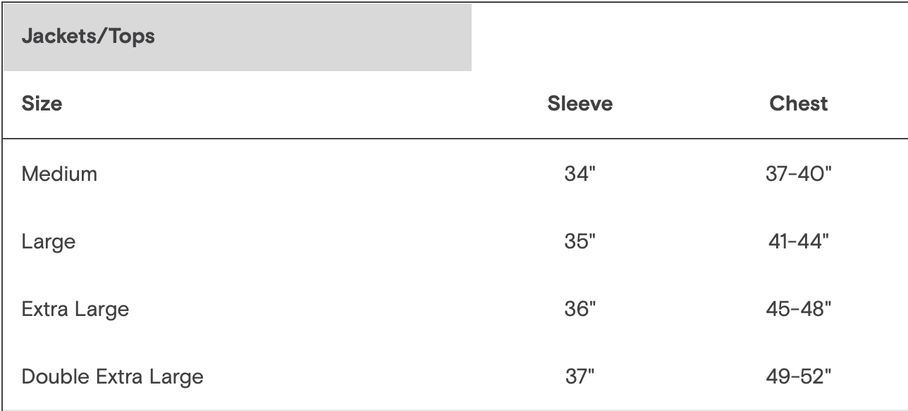 Size chart