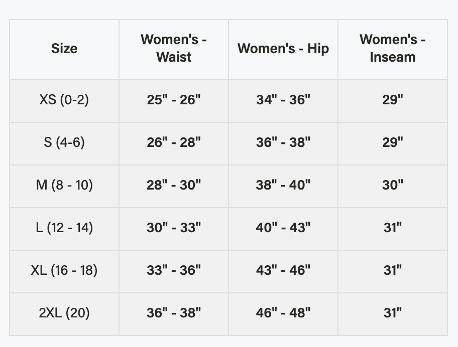 Size chart