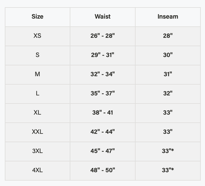 Size chart