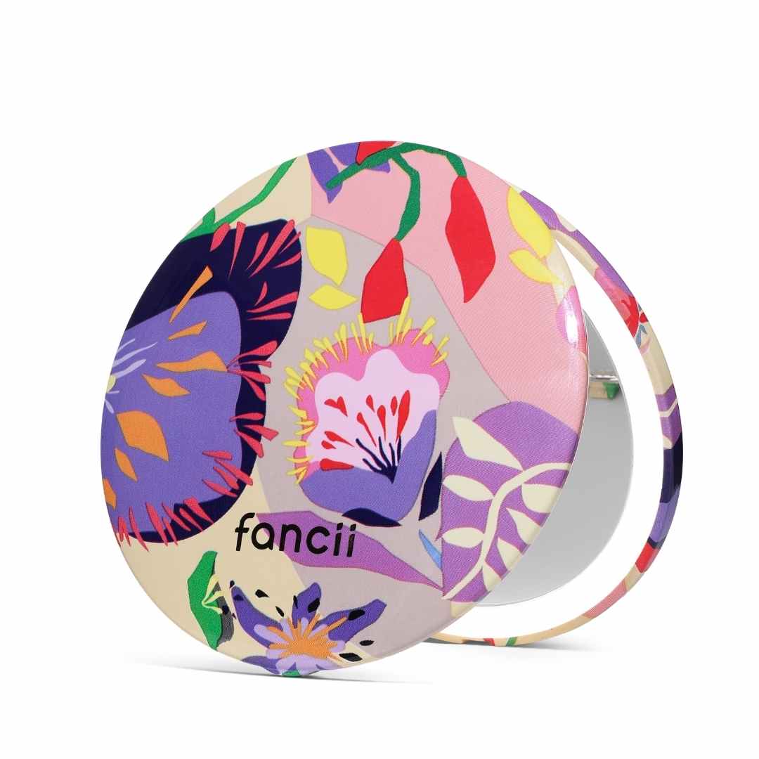 Mini Taylor premium lighted compact by Fancii and Co opened to show the natural daylight leds in Bloom by Brandi Raines