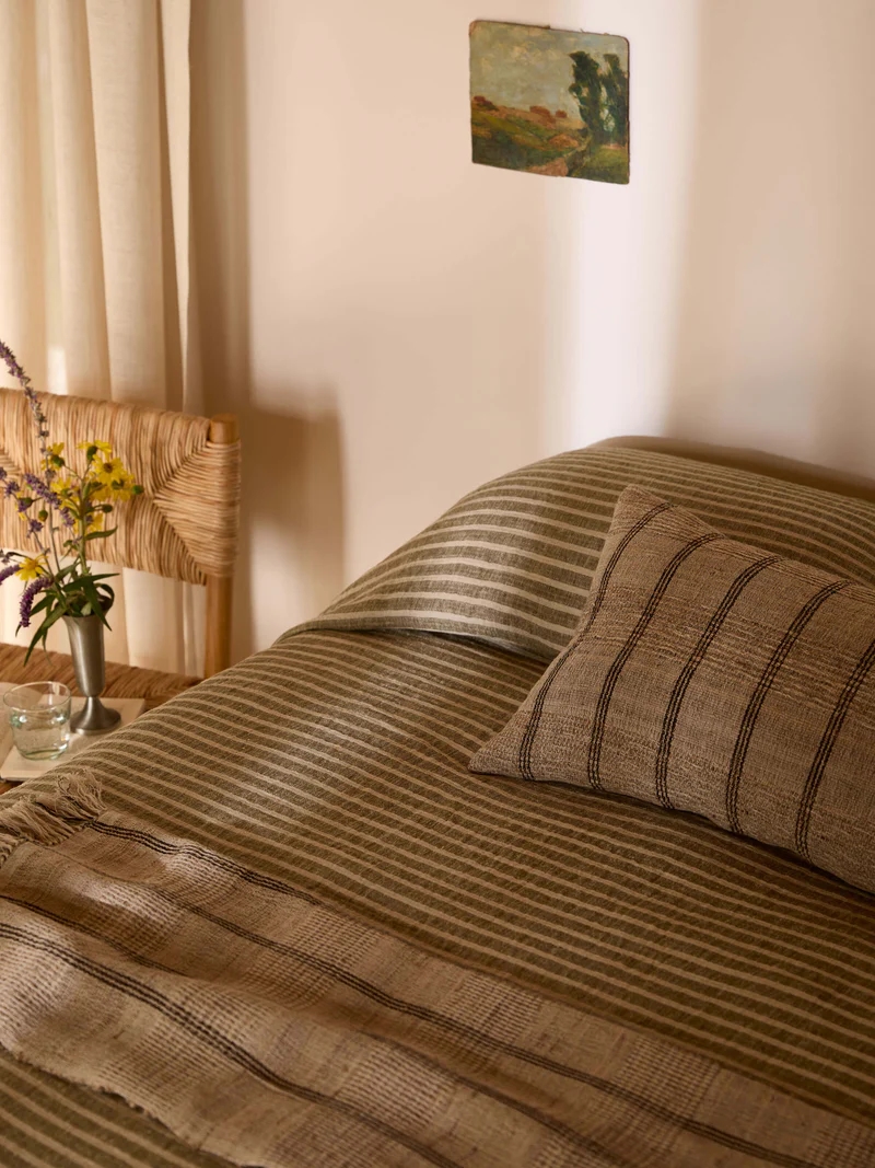 Ava Stripe Pure Linen Bedcover