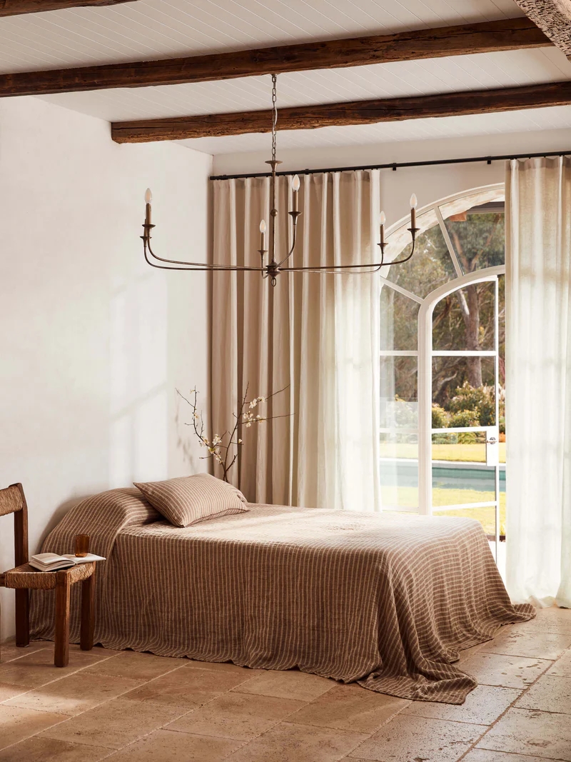 Ava Stripe Pure Linen Bedcover