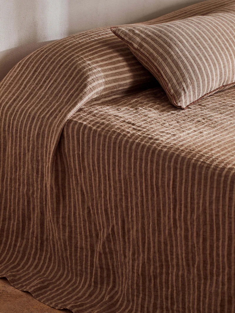 Ava Stripe Pure Linen Bedcover