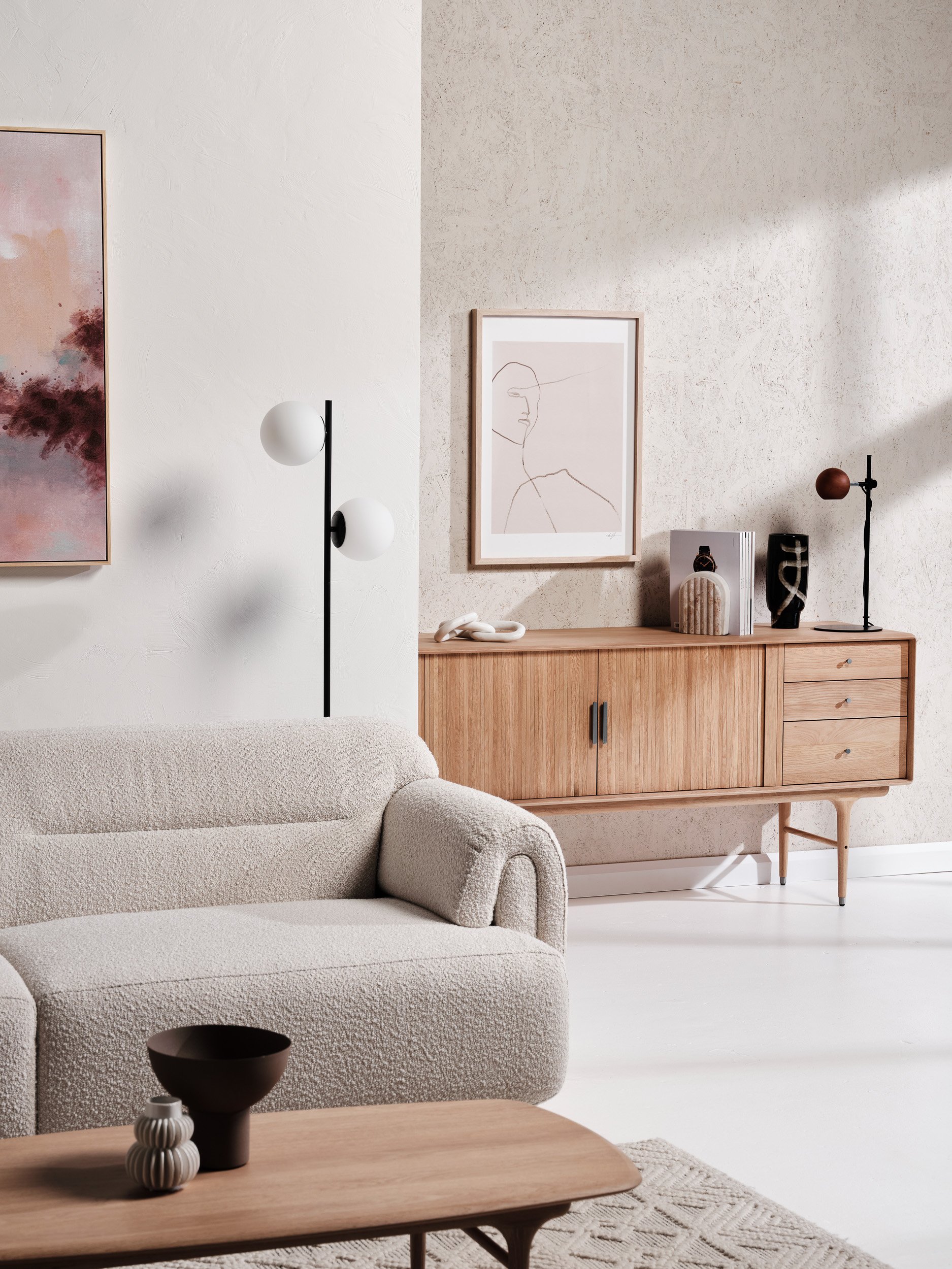 Hudson 3 Seater Sofa - Yarra Oreo Boucle - Floor Stock