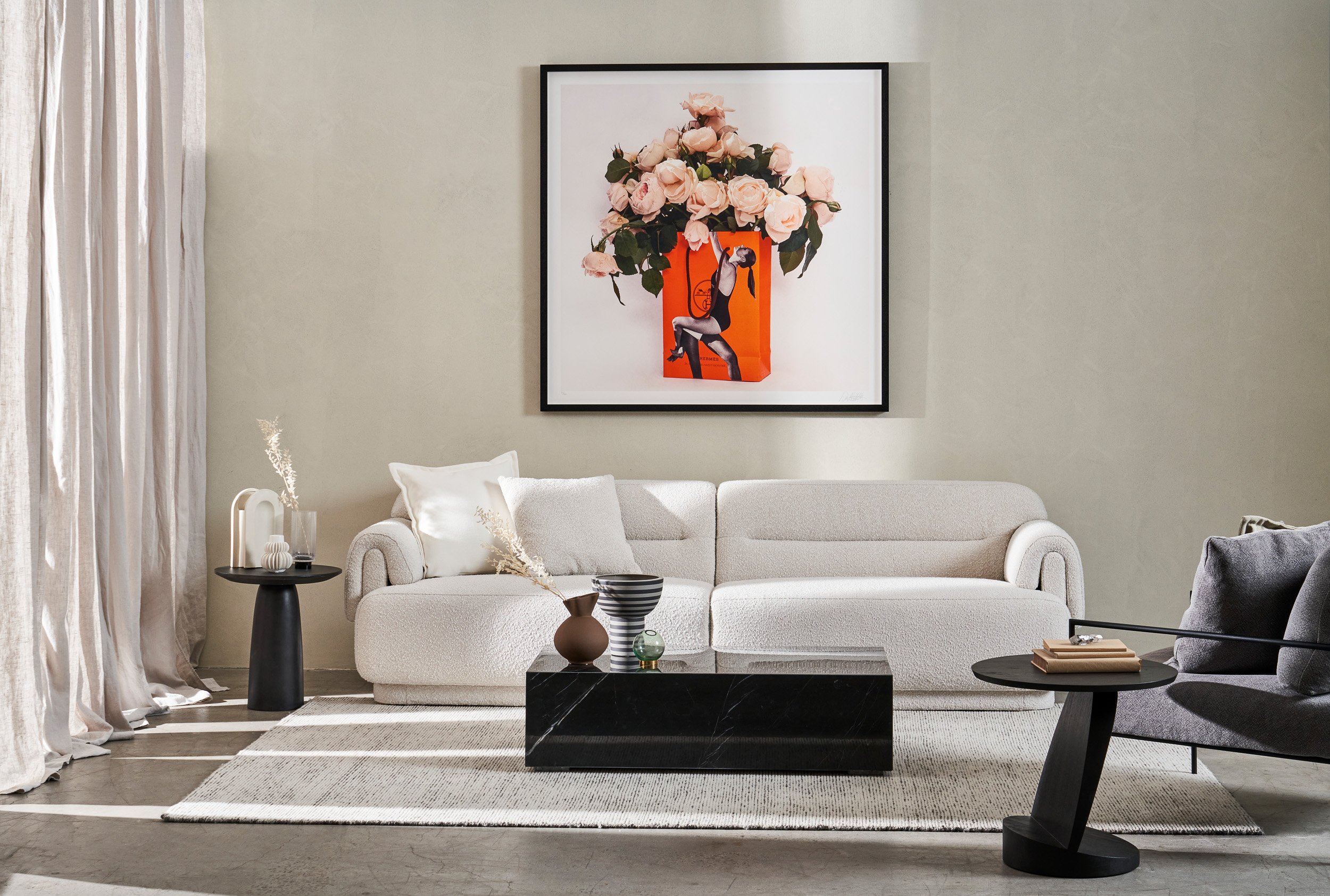 Hudson 3 Seater Sofa - Yarra Oreo Boucle - Floor Stock