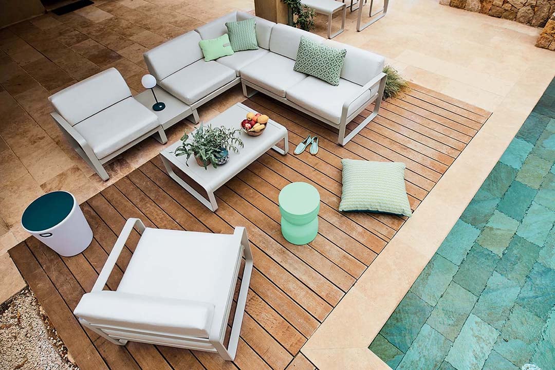 Fermob Bellevie Arm Chair - Flannel Grey - Acapulco Blue - Floor Stock