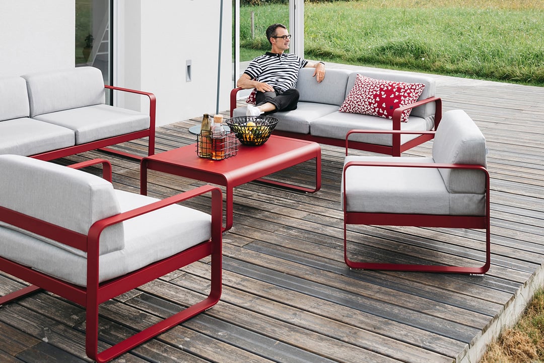 Fermob Bellevie Arm Chair - Flannel Grey - Acapulco Blue - Floor Stock