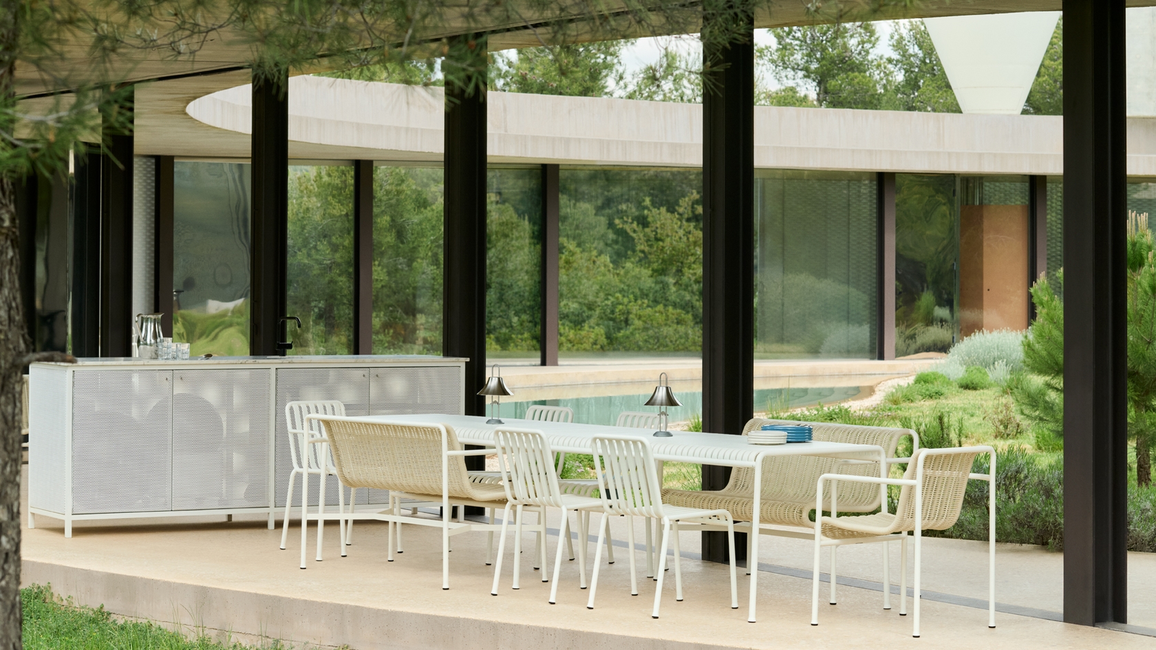 Palissade Cord Dining Bench with Armrest