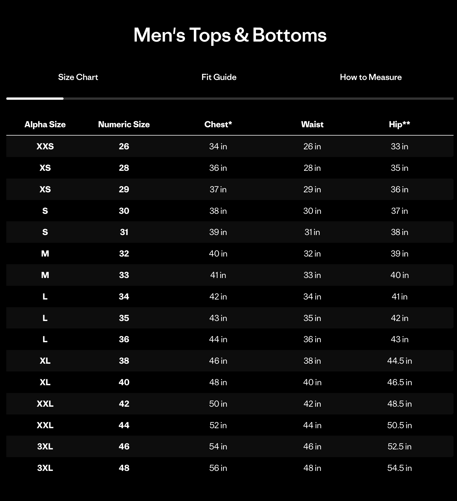 Size chart