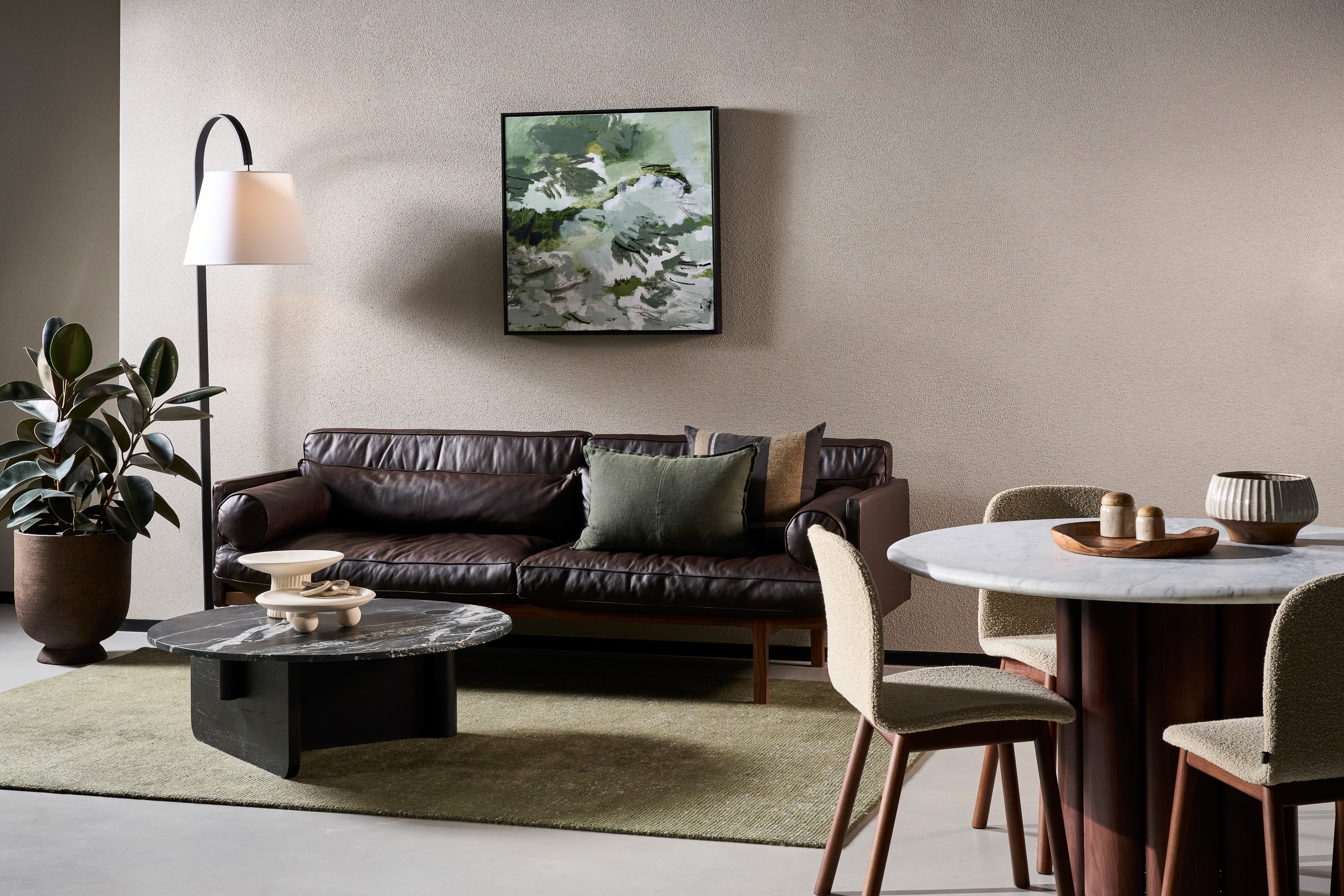 Pivot Round Marble Coffee Table - Light Oak - Bianco Carrara Marble - Floor Stock