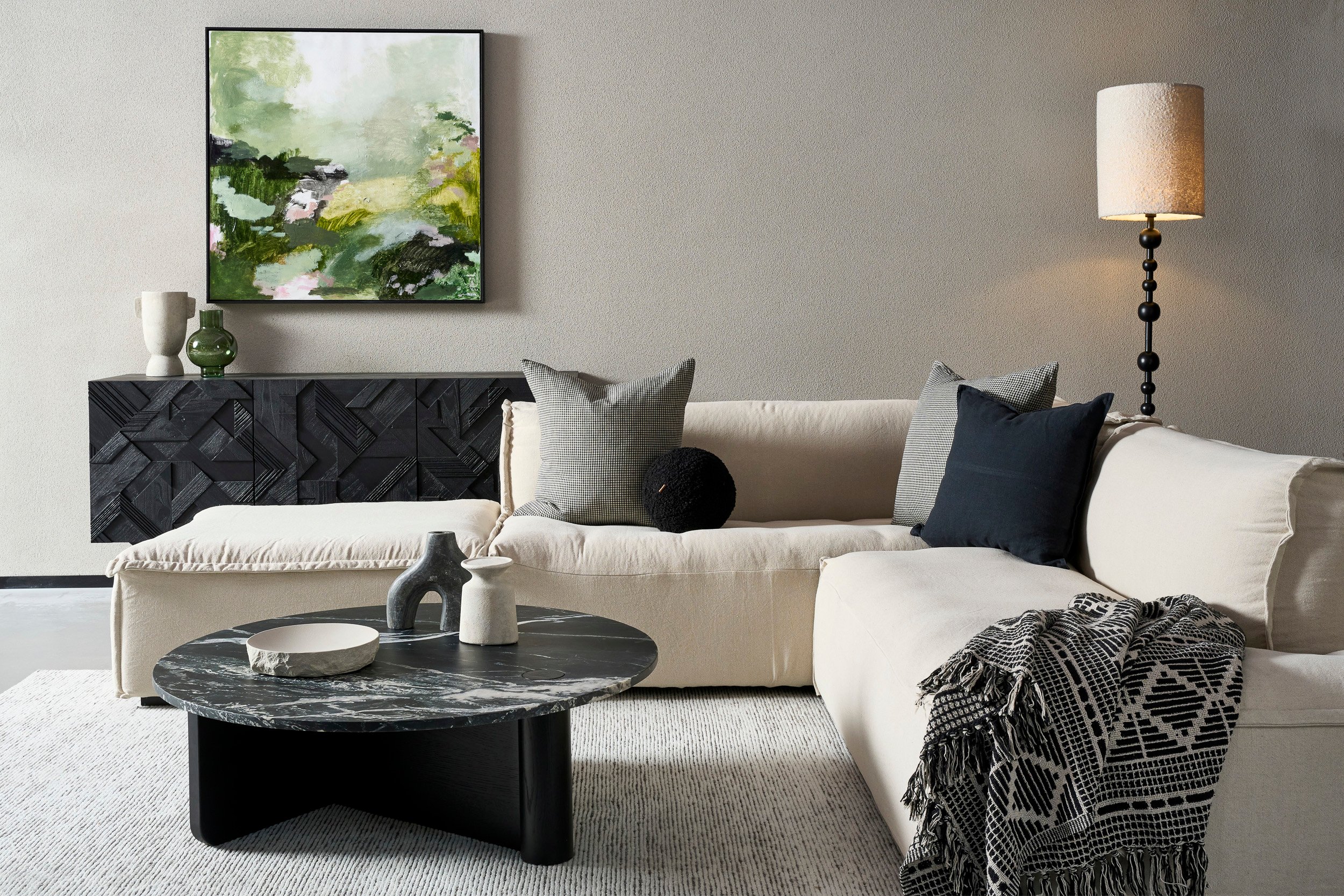 Pivot Round Marble Coffee Table - Light Oak - Bianco Carrara Marble - Floor Stock