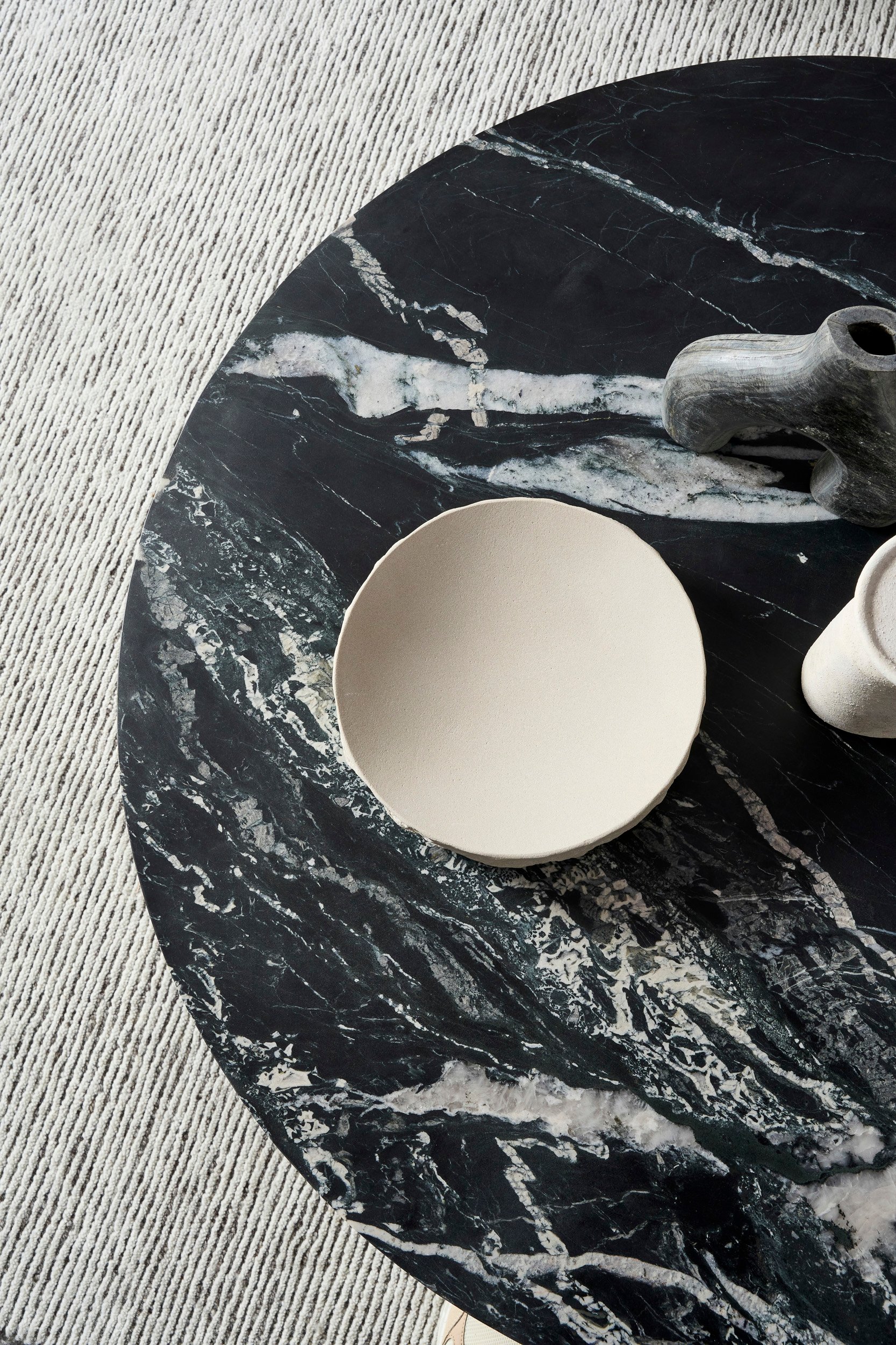 Pivot Round Marble Coffee Table - Light Oak - Bianco Carrara Marble - Floor Stock