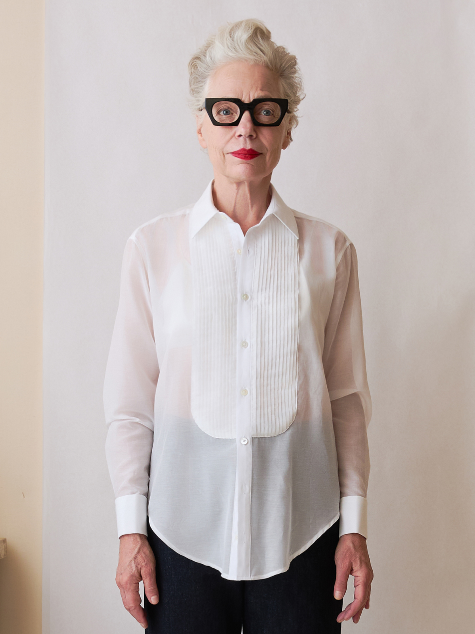 The Tuxedo Shirt (Veil White Sheer Silk Cotton)