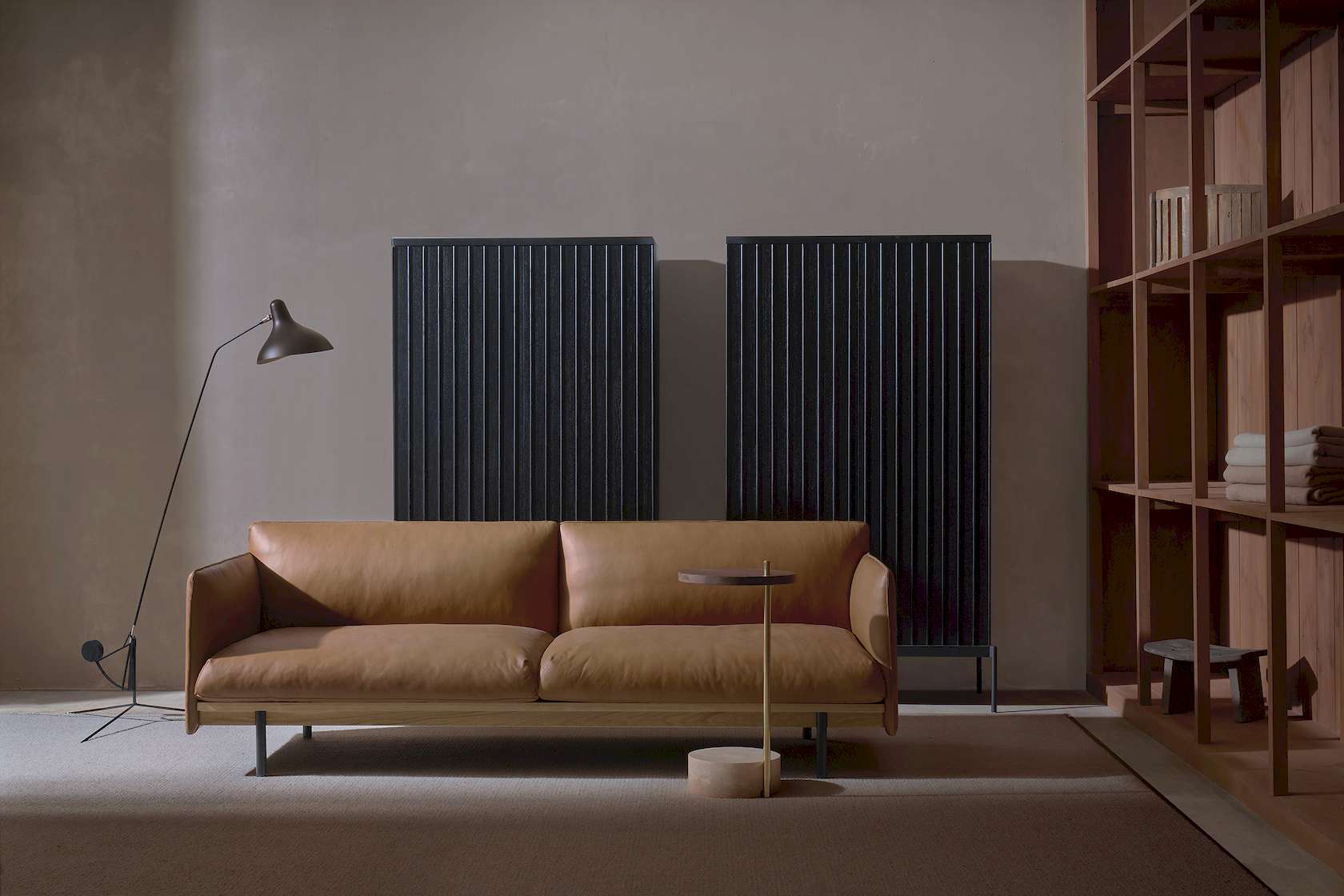 Society Side Table - Walnut/Brass - Travertine - Floor Stock