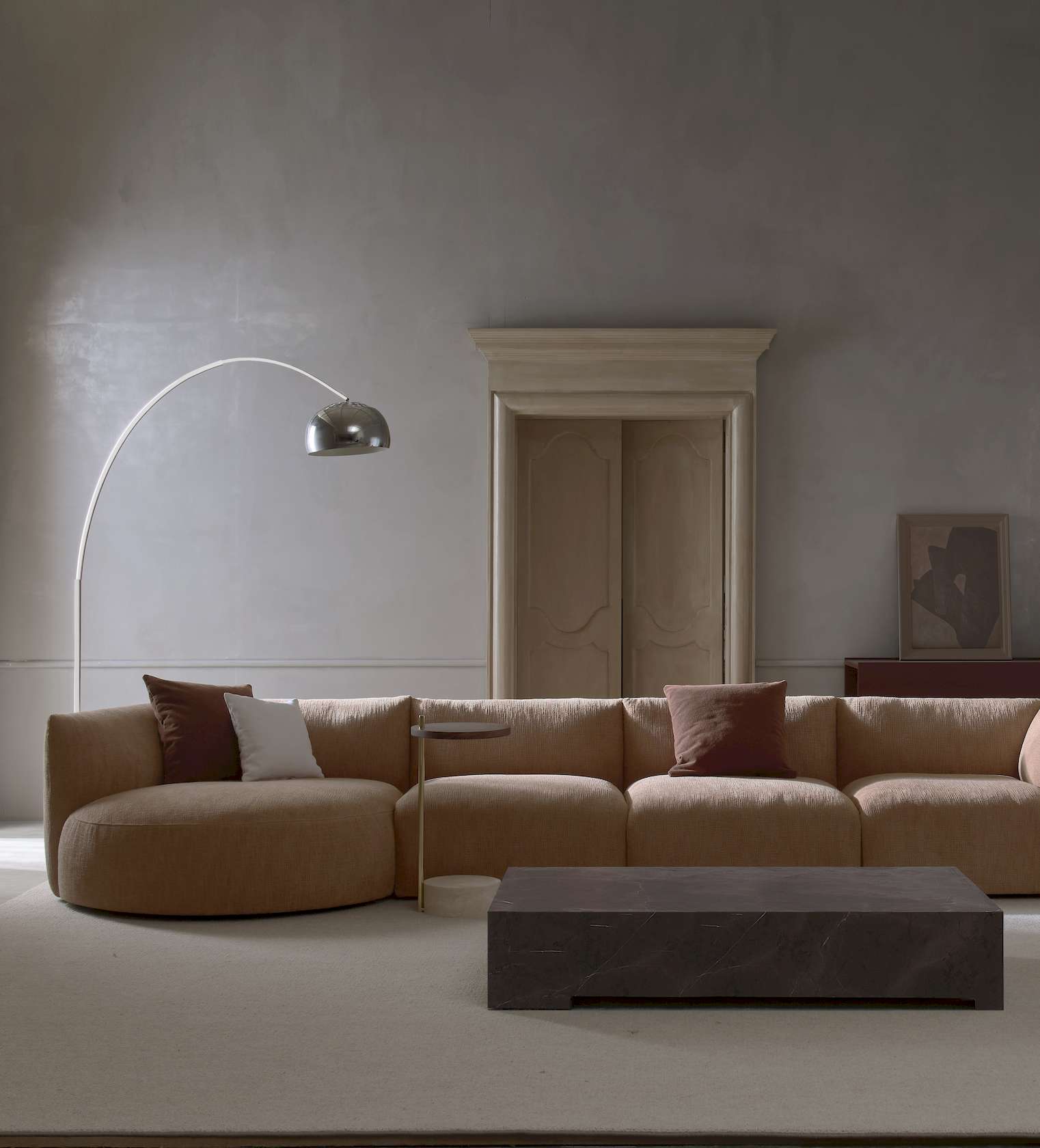 Society Side Table - Walnut/Brass - Travertine - Floor Stock