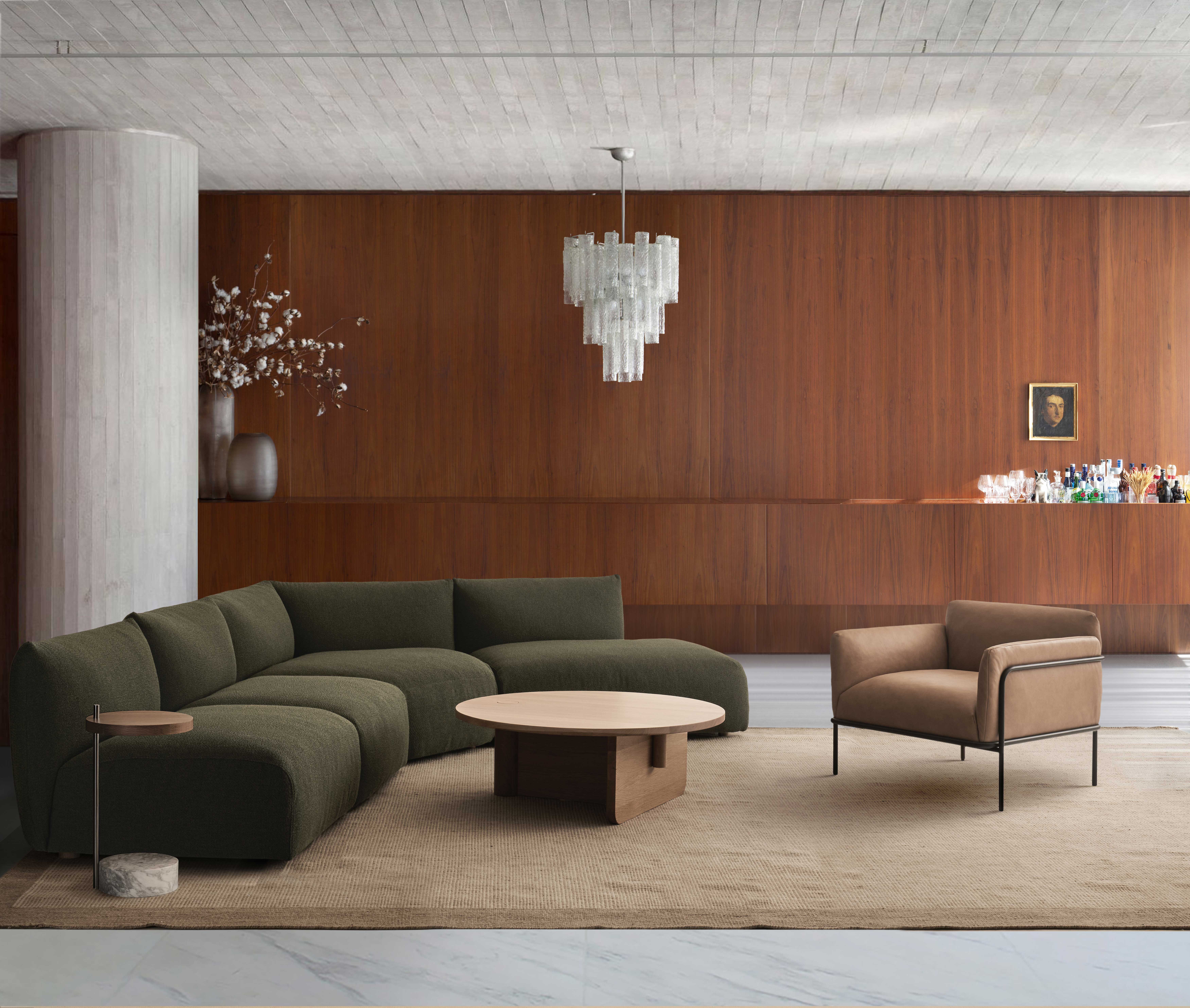 Society Side Table - Walnut/Brass - Travertine - Floor Stock