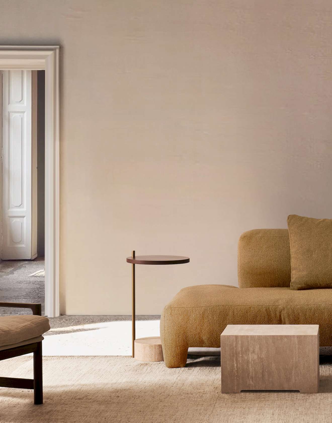 Society Side Table - Walnut/Brass - Travertine - Floor Stock