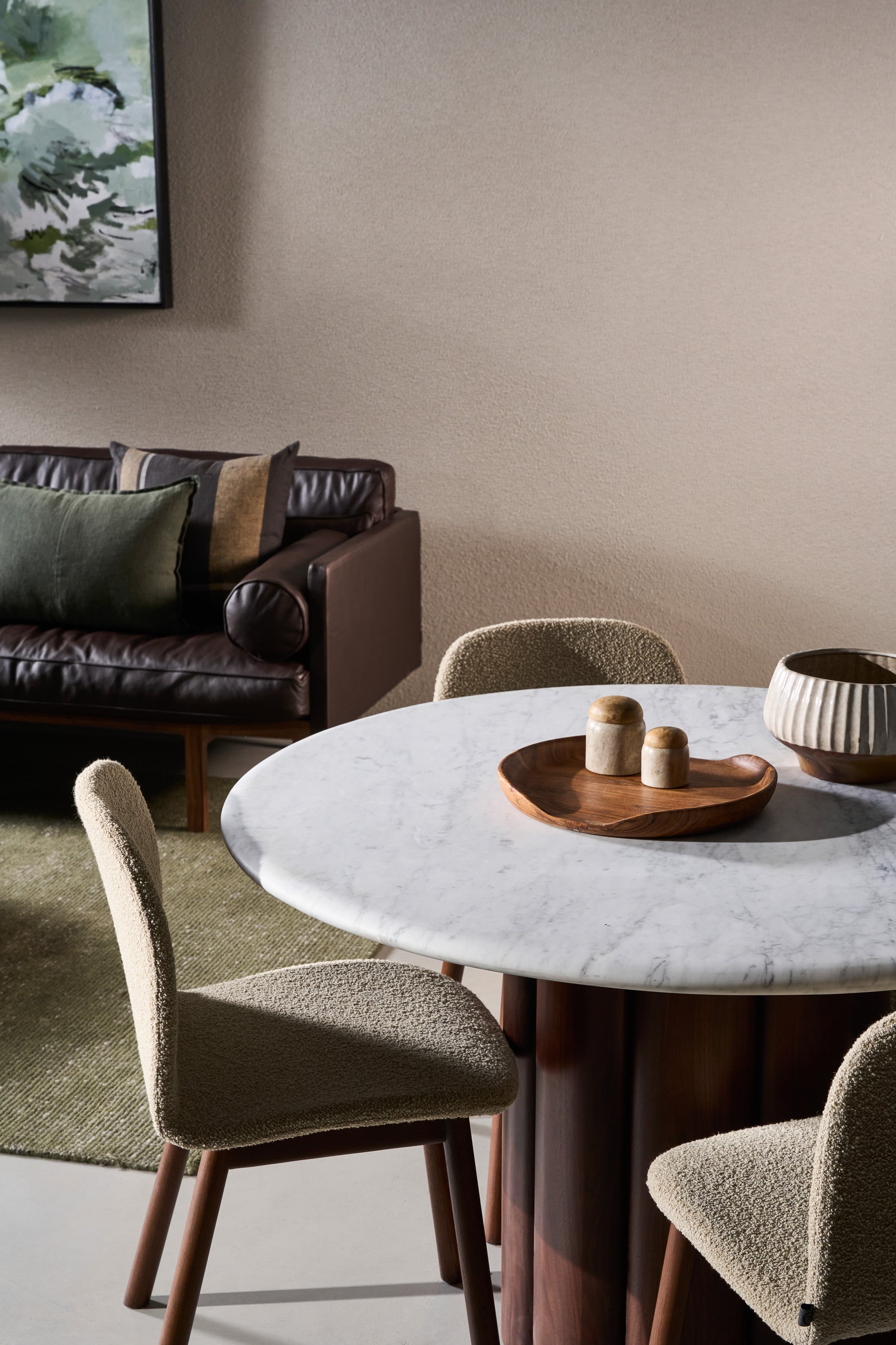 Kora Marble Round Dining Table - 1200mm - Bianco Carrara/Black - Floor Stock