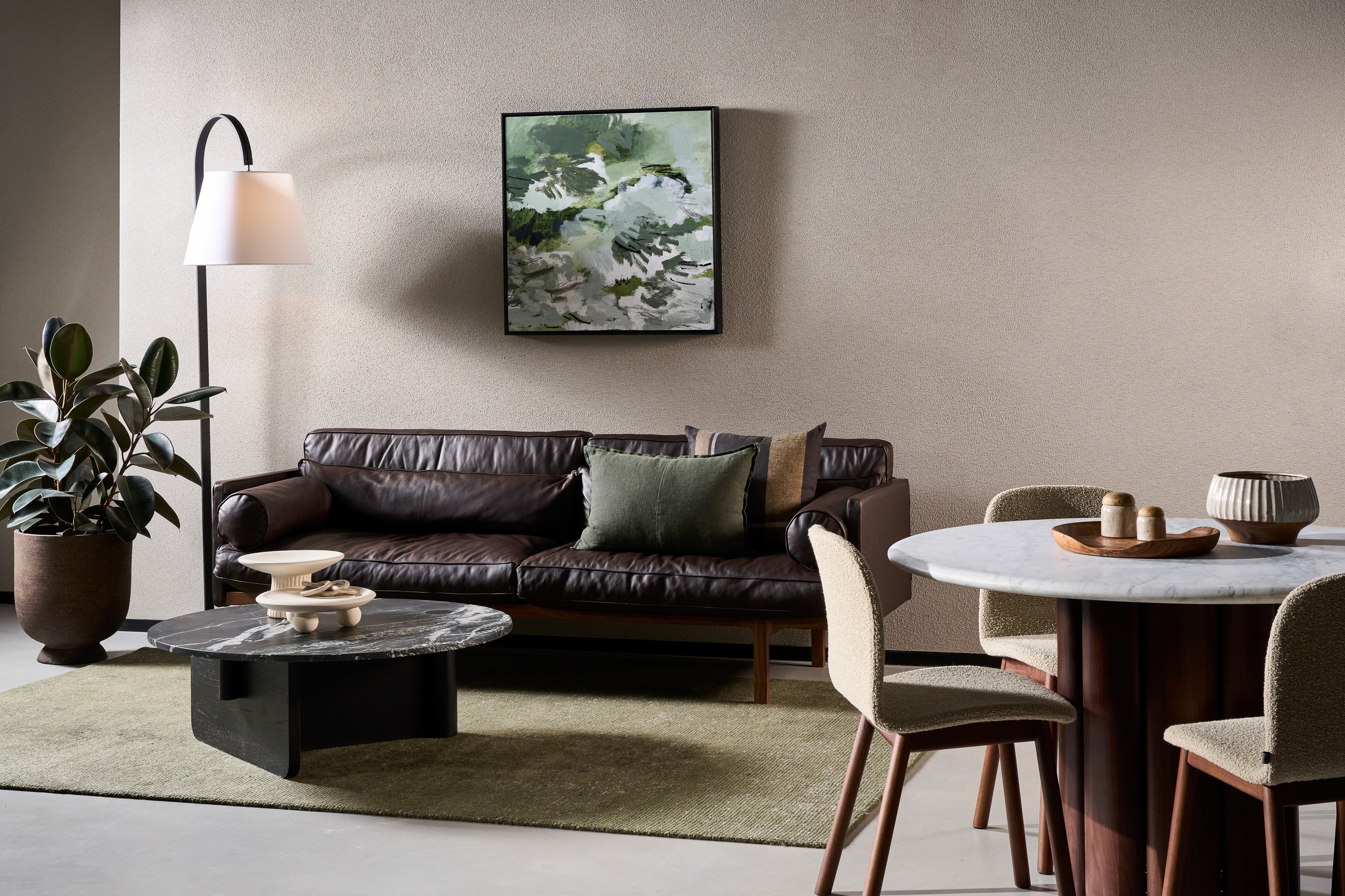 Kora Marble Round Dining Table - 1200mm - Bianco Carrara/Black - Floor Stock