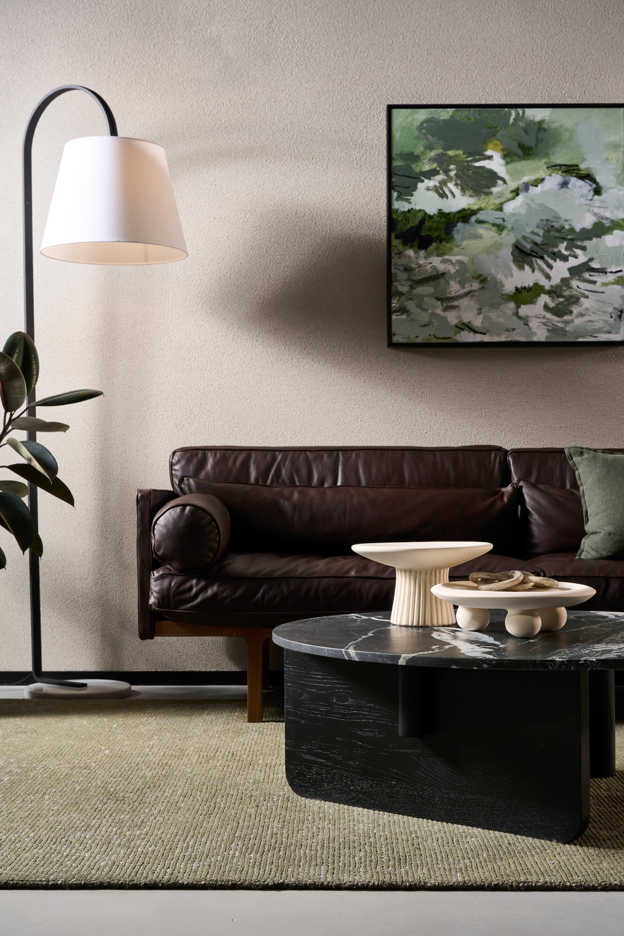 Pivot Round Marble Coffee Table - Light Oak - Bianco Carrara Marble - Floor Stock