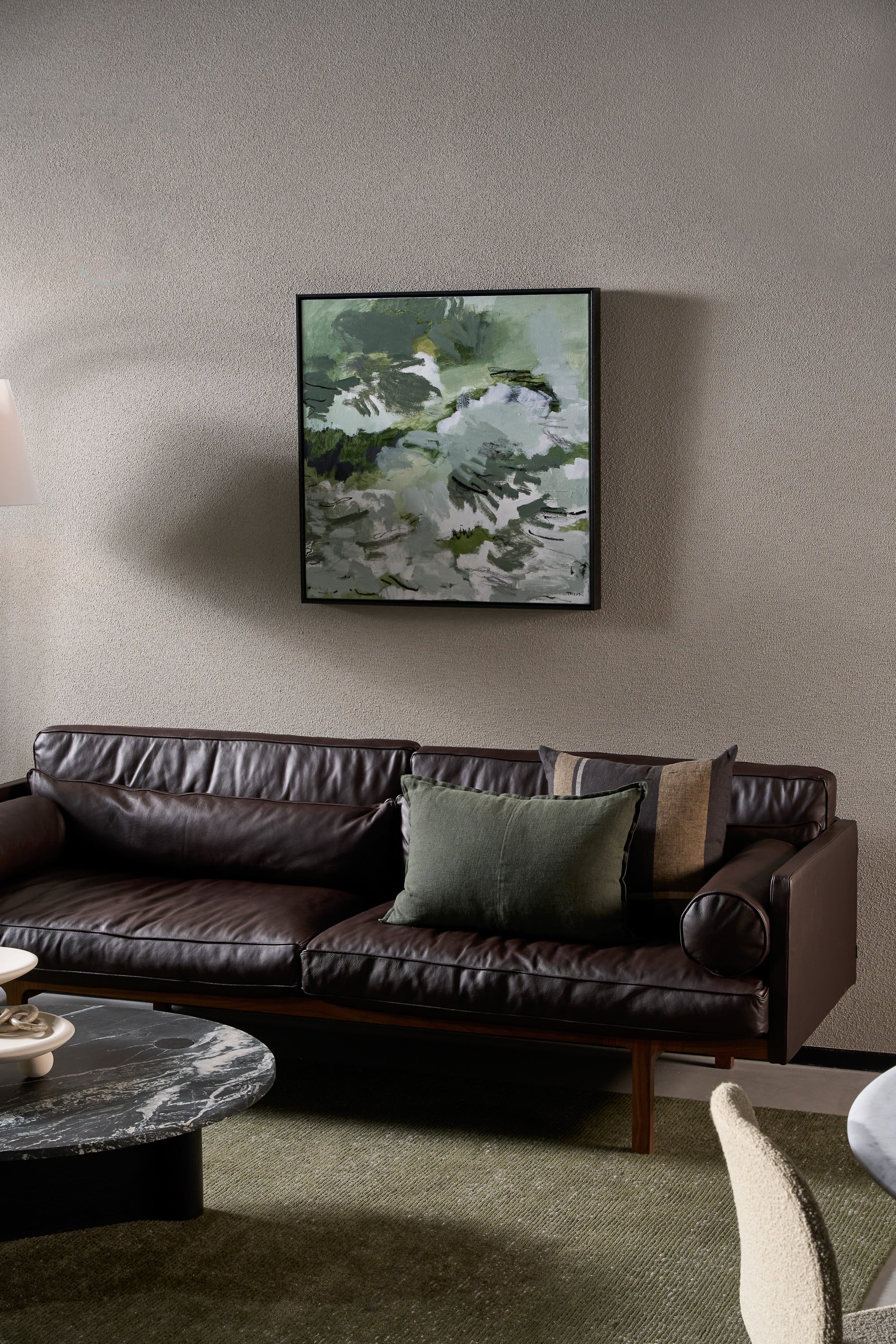 Pivot Round Marble Coffee Table - Light Oak - Bianco Carrara Marble - Floor Stock