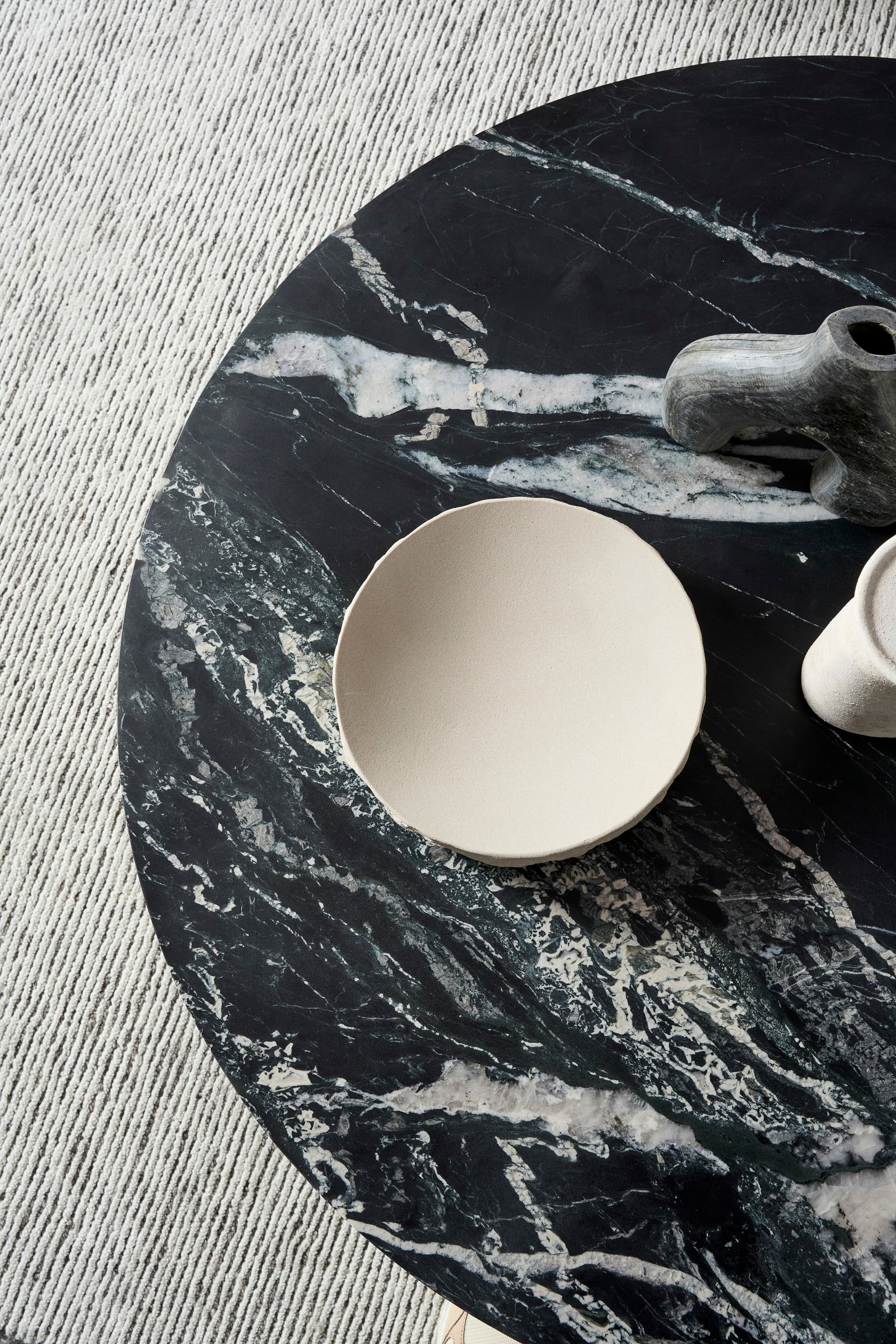 Pivot Round Marble Coffee Table - Light Oak - Bianco Carrara Marble - Floor Stock